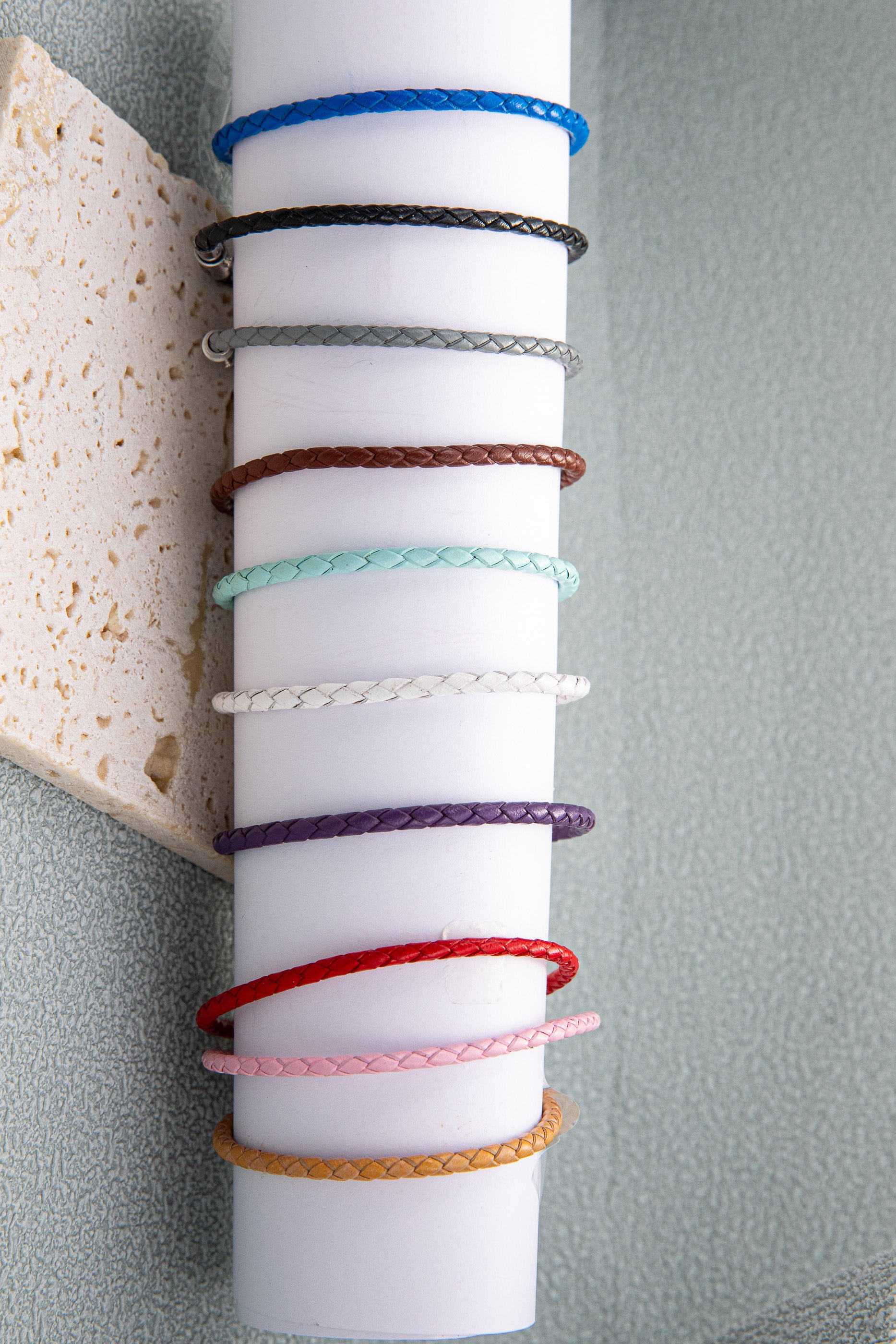 Personalized Geniune Leather Braided Bracelet for Men and Women: Engraved Message Charm