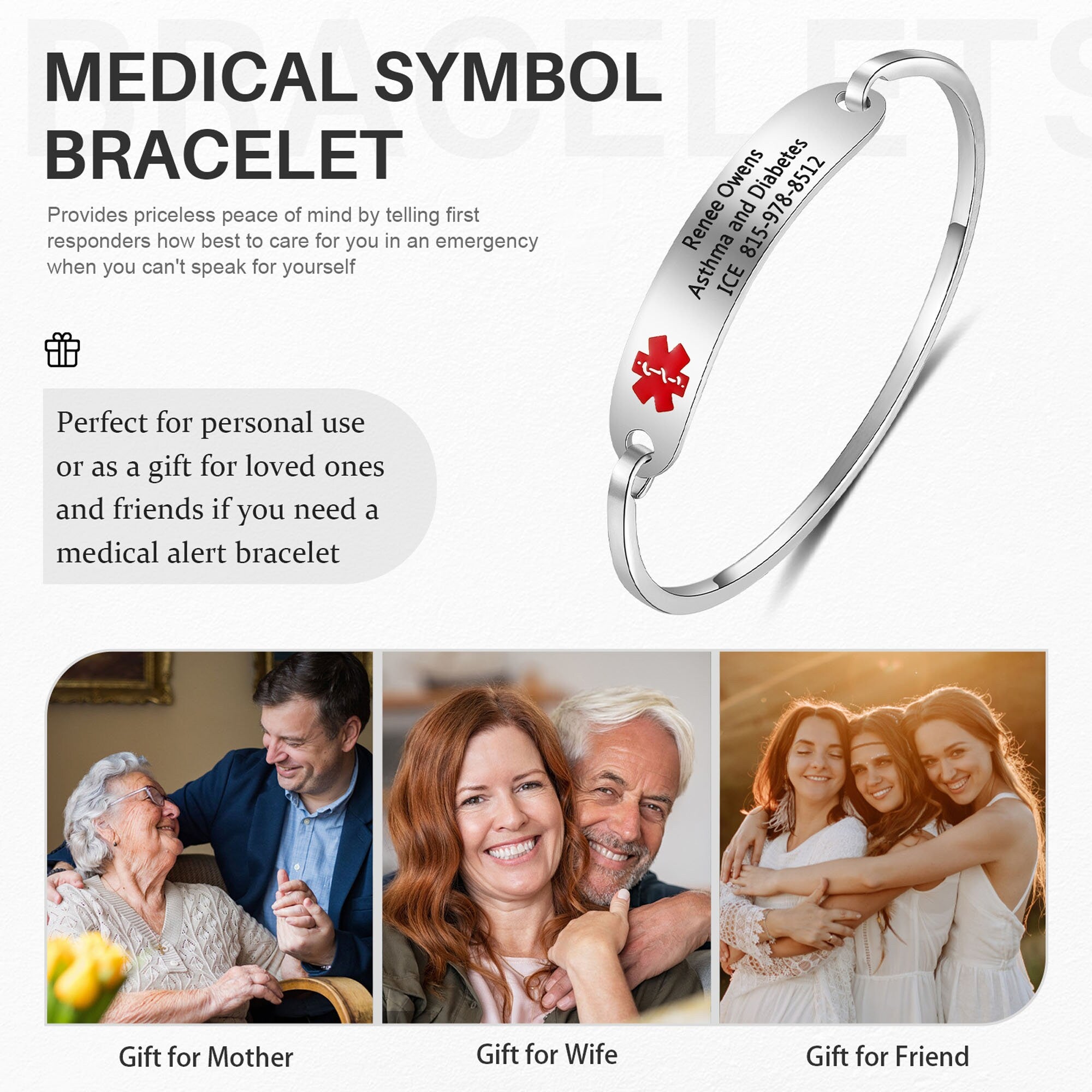 Medical Alert Bracelet Women, Custom Medical ID Bracelet, Stainless Steel Medical alert Bracelet, Mother's Day Gift, Gift for Her