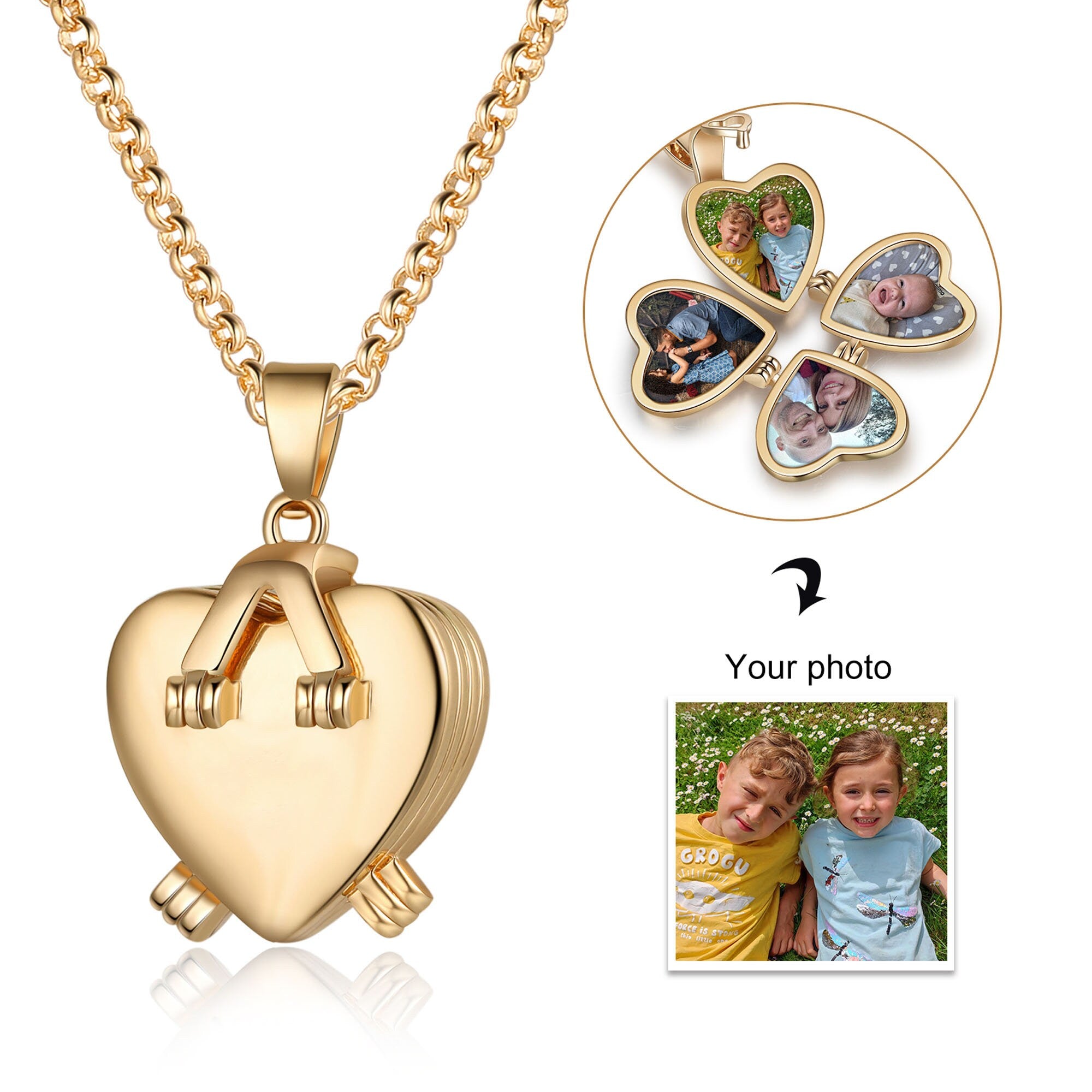 Photo Locket Necklace,Folding Locket with Necklace, Heart Locket,Memorial Necklace, Gift Locket Pendant,Gift For Mum, Gift For Her