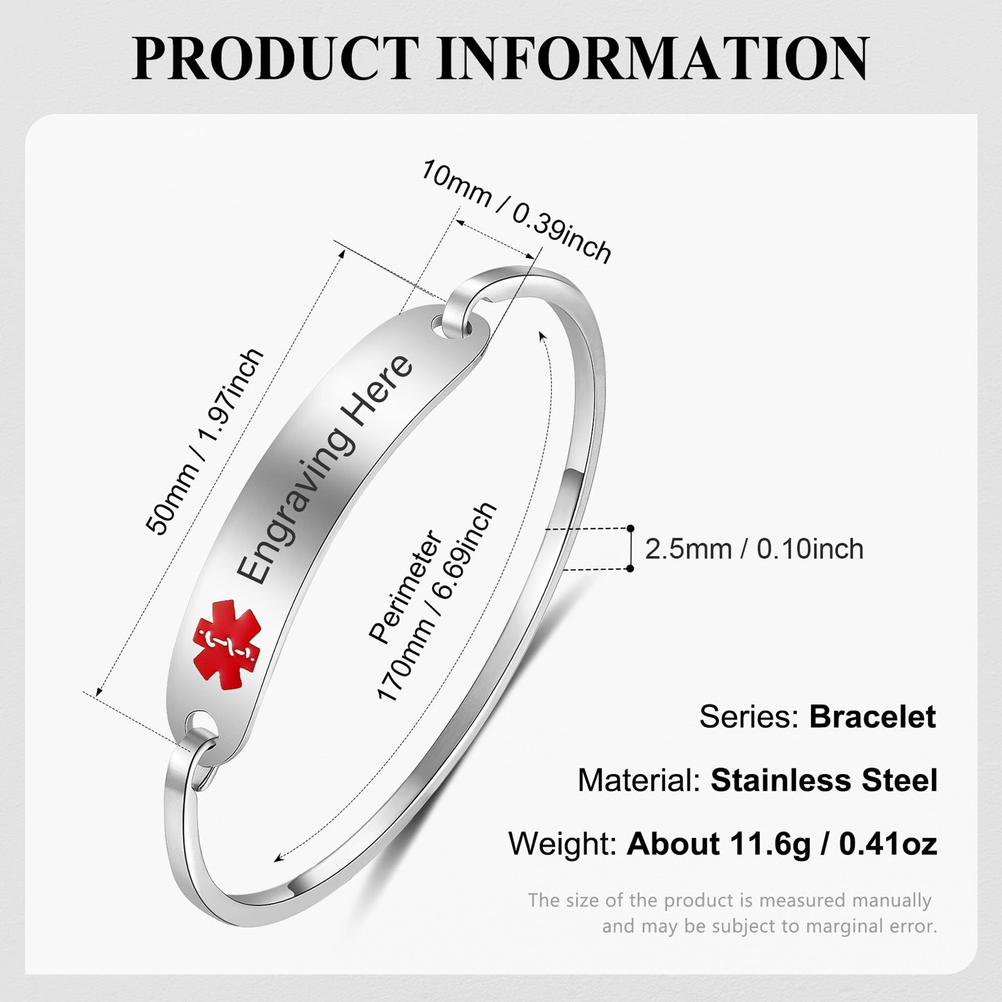 Medical Alert Bracelet Women, Custom Medical ID Bracelet, Stainless Steel Medical alert Bracelet, Mother's Day Gift, Gift for Her