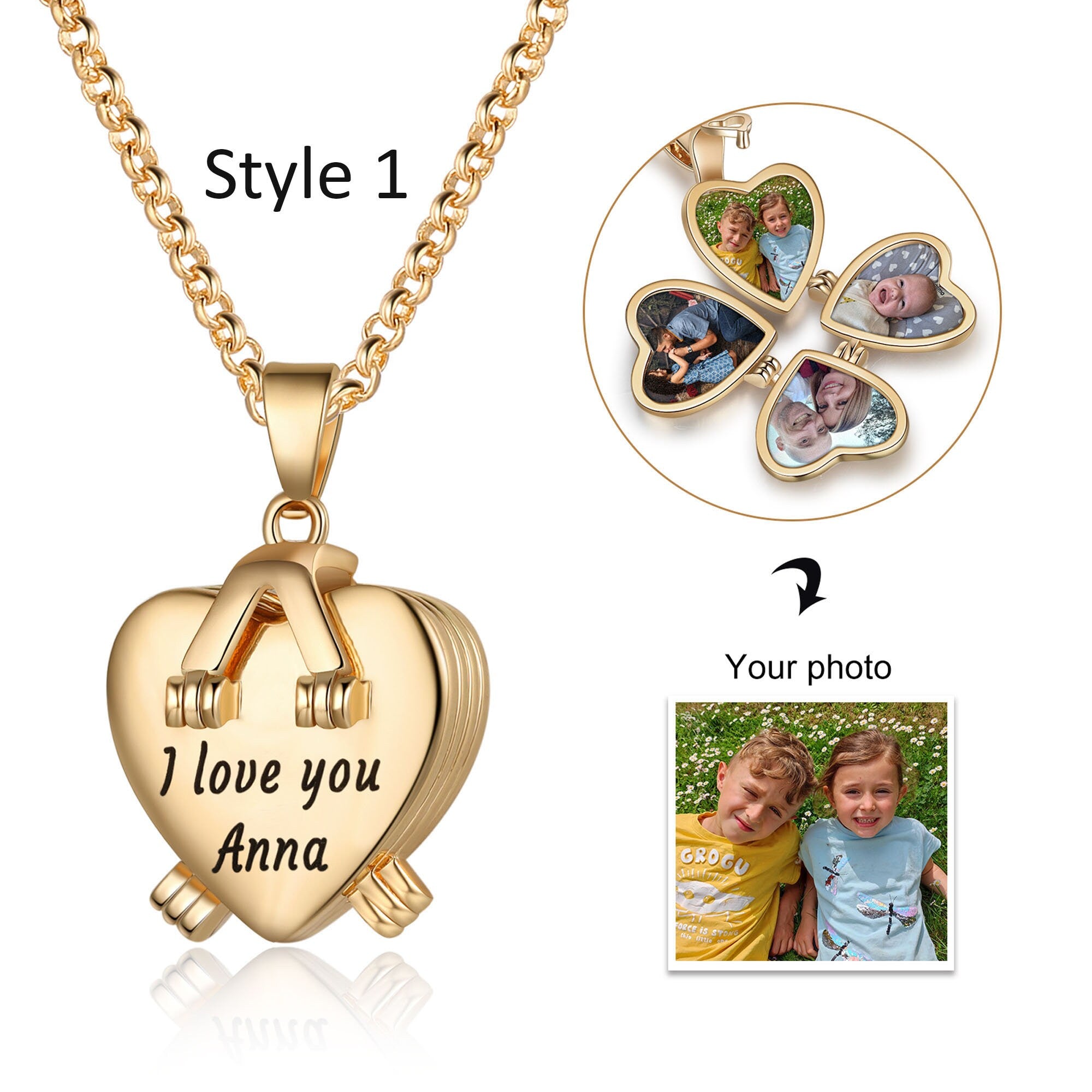 Photo Locket Necklace,Folding Locket with Necklace, Heart Locket,Memorial Necklace, Gift Locket Pendant,Gift For Mum, Gift For Her