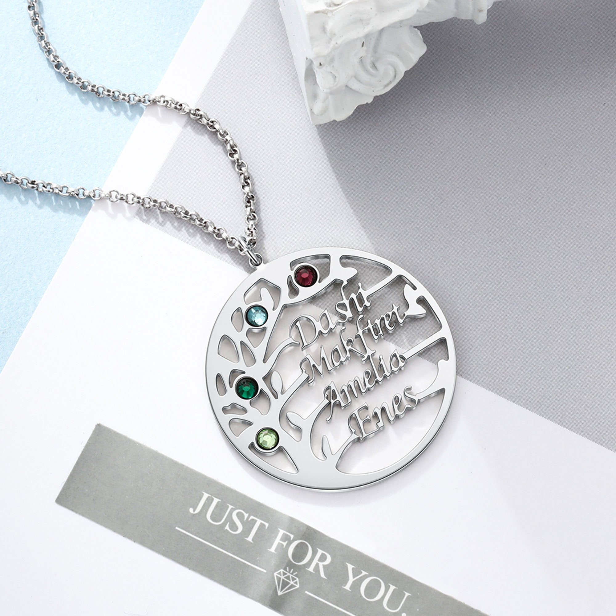 Personalised 925 Sterling Silver Family Tree Necklace, Family Name Neclace, Mother's Day Gift, Gift for mom, for grandmother