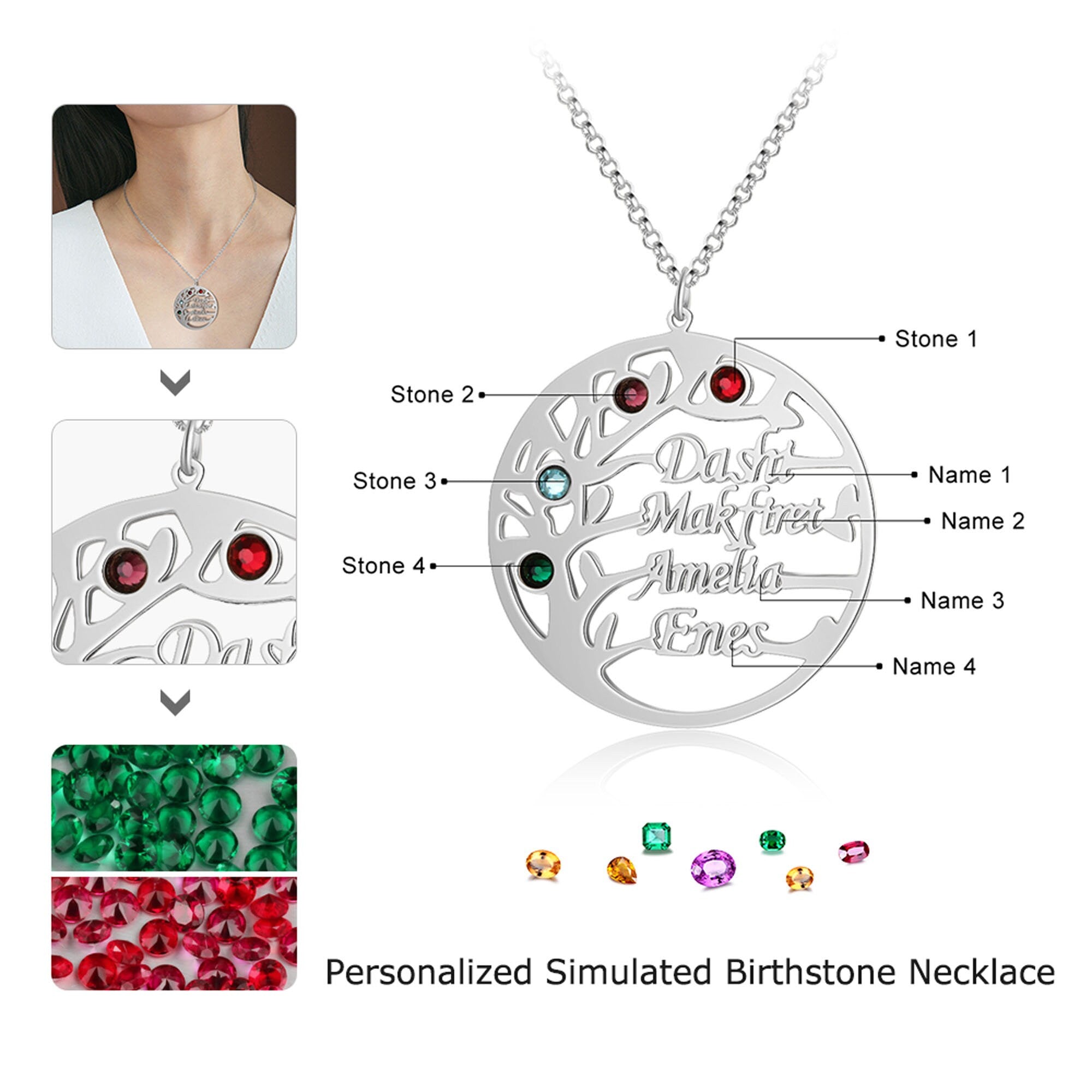 Personalised 925 Sterling Silver Family Tree Necklace, Family Name Neclace, Mother's Day Gift, Gift for mom, for grandmother