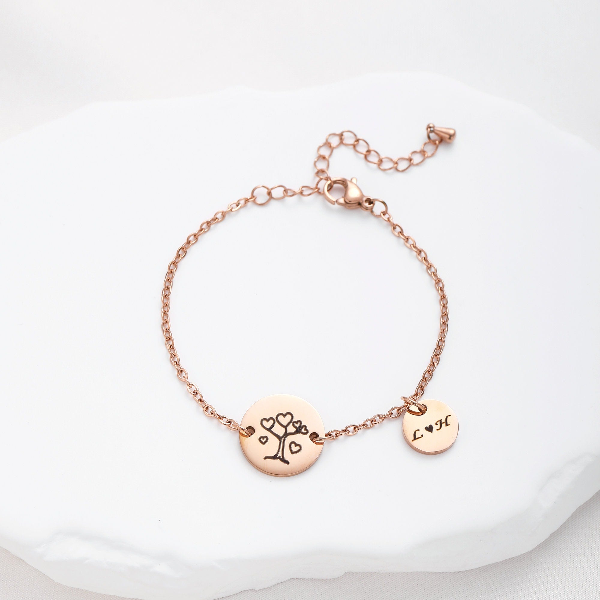 Personalised Bracelet with Tree of Life, Engraved Non-Tarnish Charm Bracelet , Mother's Day Gifts, Grandmother Gifts, Gift For Her