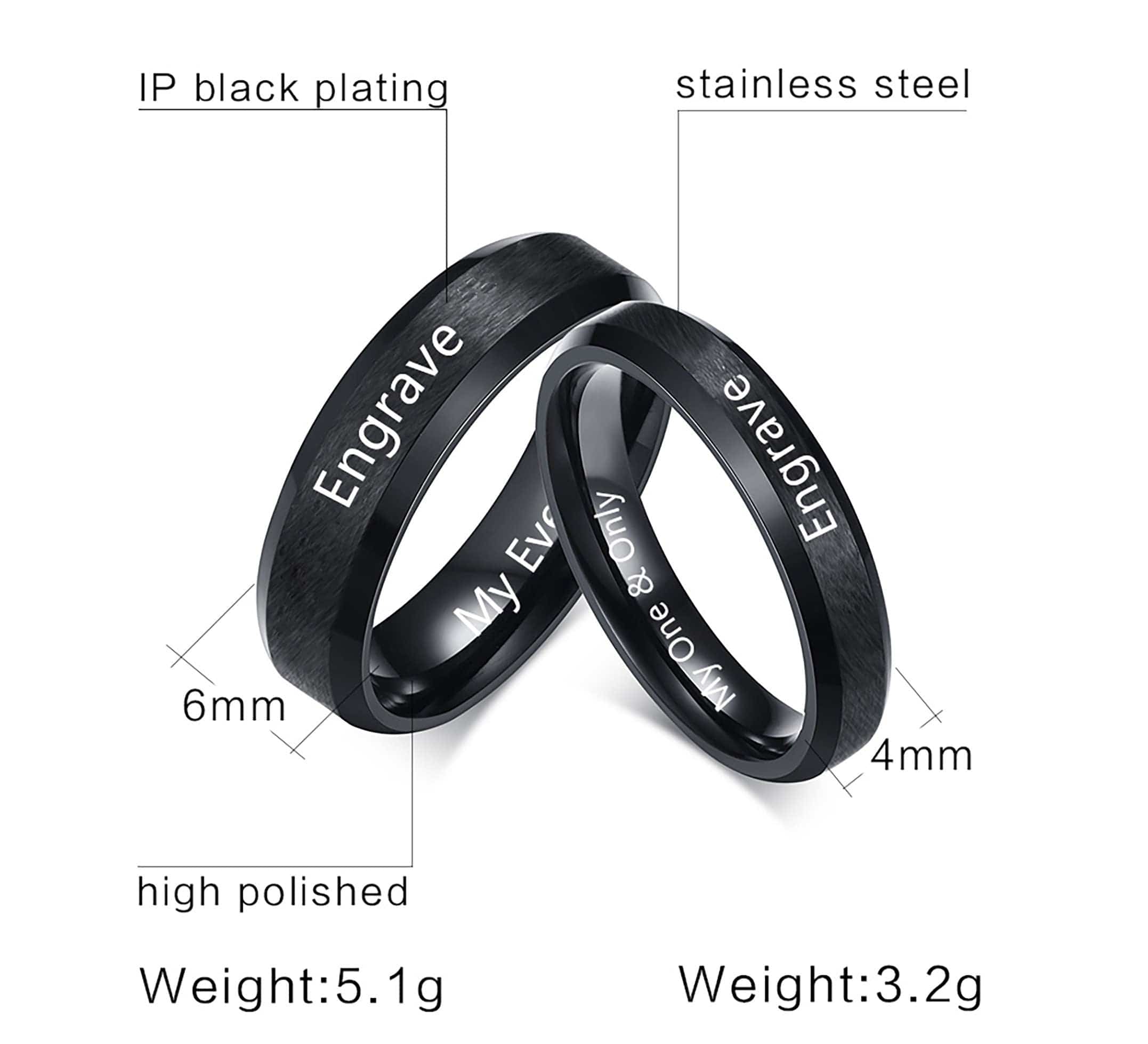 Black Stainless Steel Couple Rings