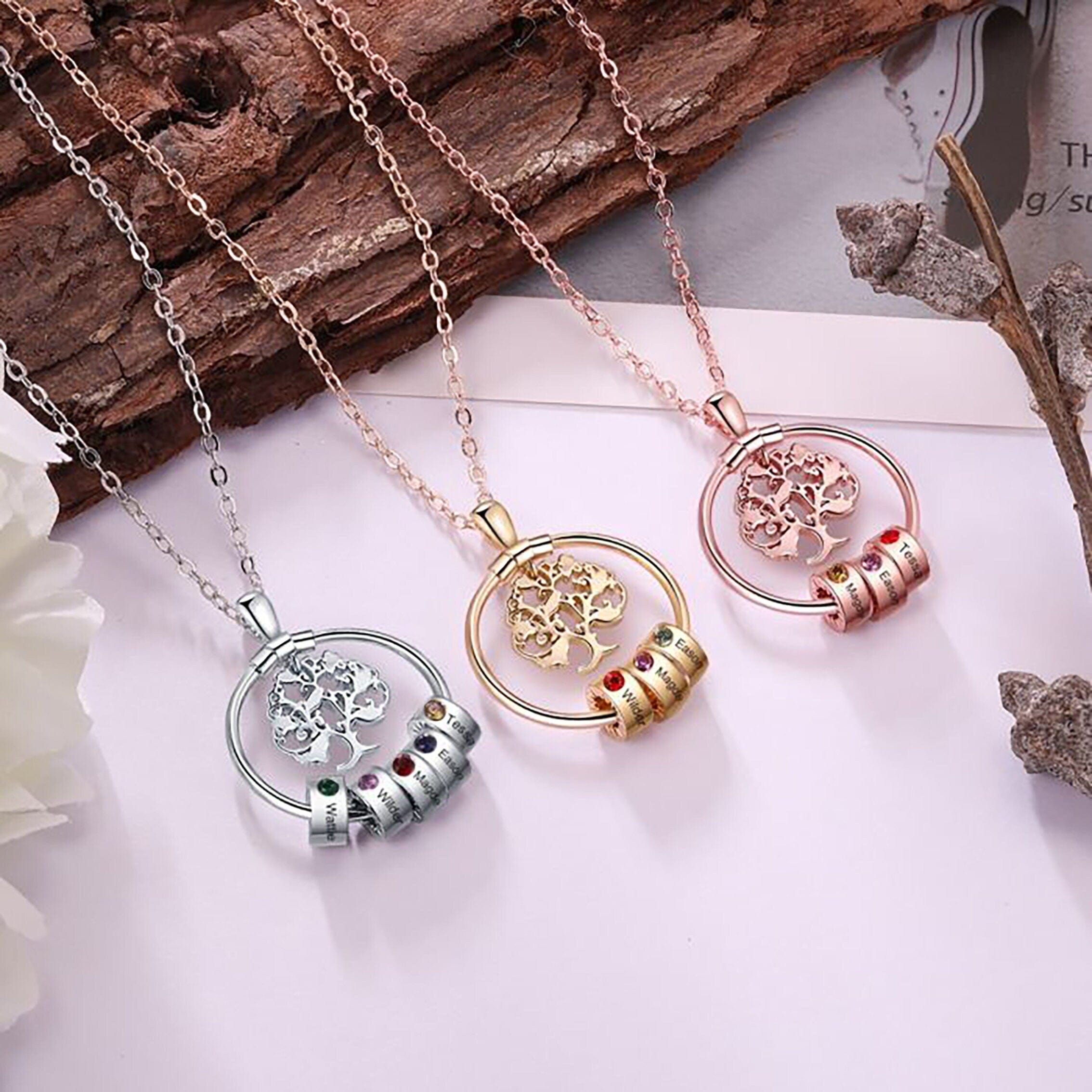 circle necklace with birthstones