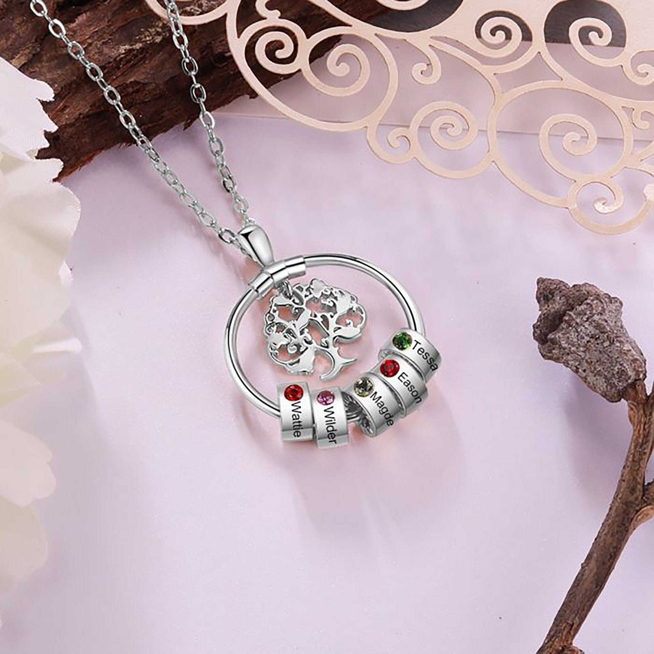 circle necklace with family names