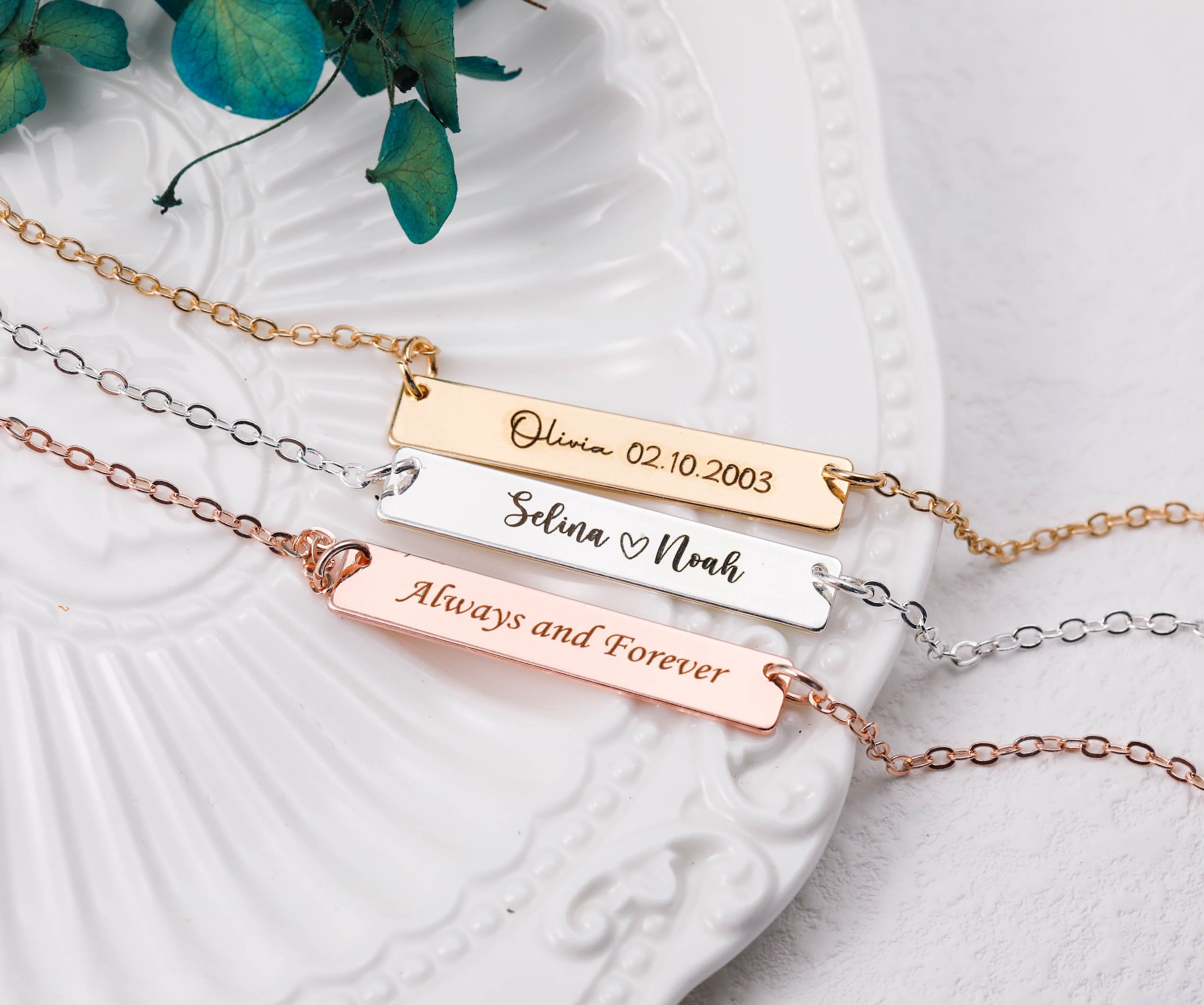 Personalised Bar Necklace, Gold Bar Necklace,Layering Necklace,Name Necklace,Dates Necklace, Mothers Day Gift, Gift for Her