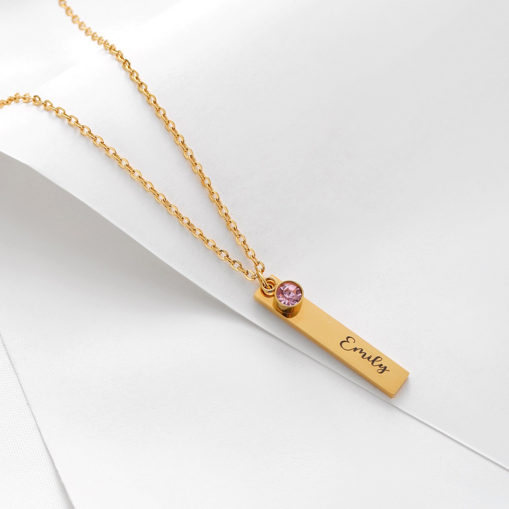 Vertical Bar Name Necklace with Birthstone, Family Birthstone Necklace, Custome engraved Bar Necklace, Mom Necklace, Mothers day Gift