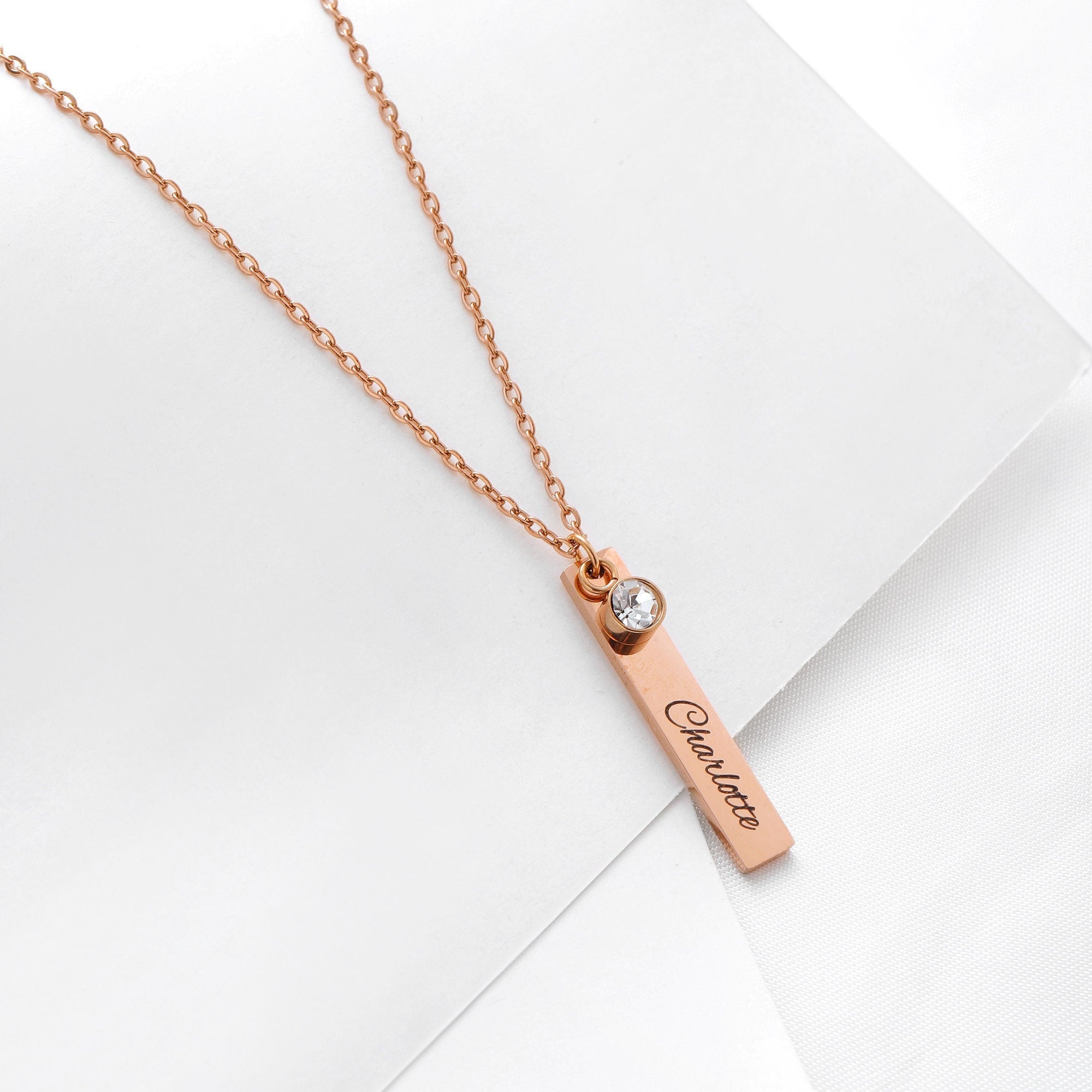 Vertical Bar Name Necklace with Birthstone, Family Birthstone Necklace, Custome engraved Bar Necklace, Mom Necklace, Mothers day Gift