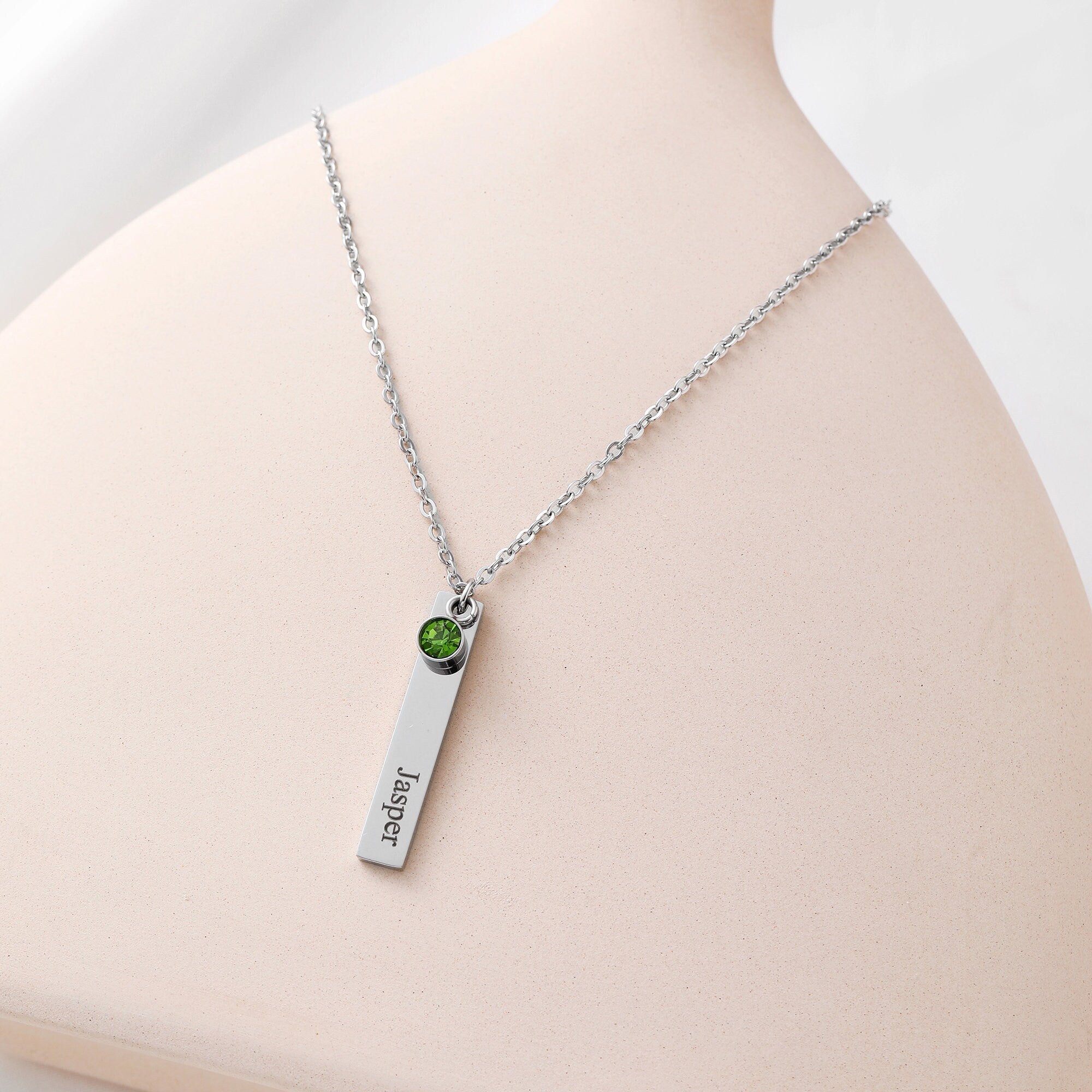 Vertical Bar Name Necklace with Birthstone, Family Birthstone Necklace, Custome engraved Bar Necklace, Mom Necklace, Mothers day Gift