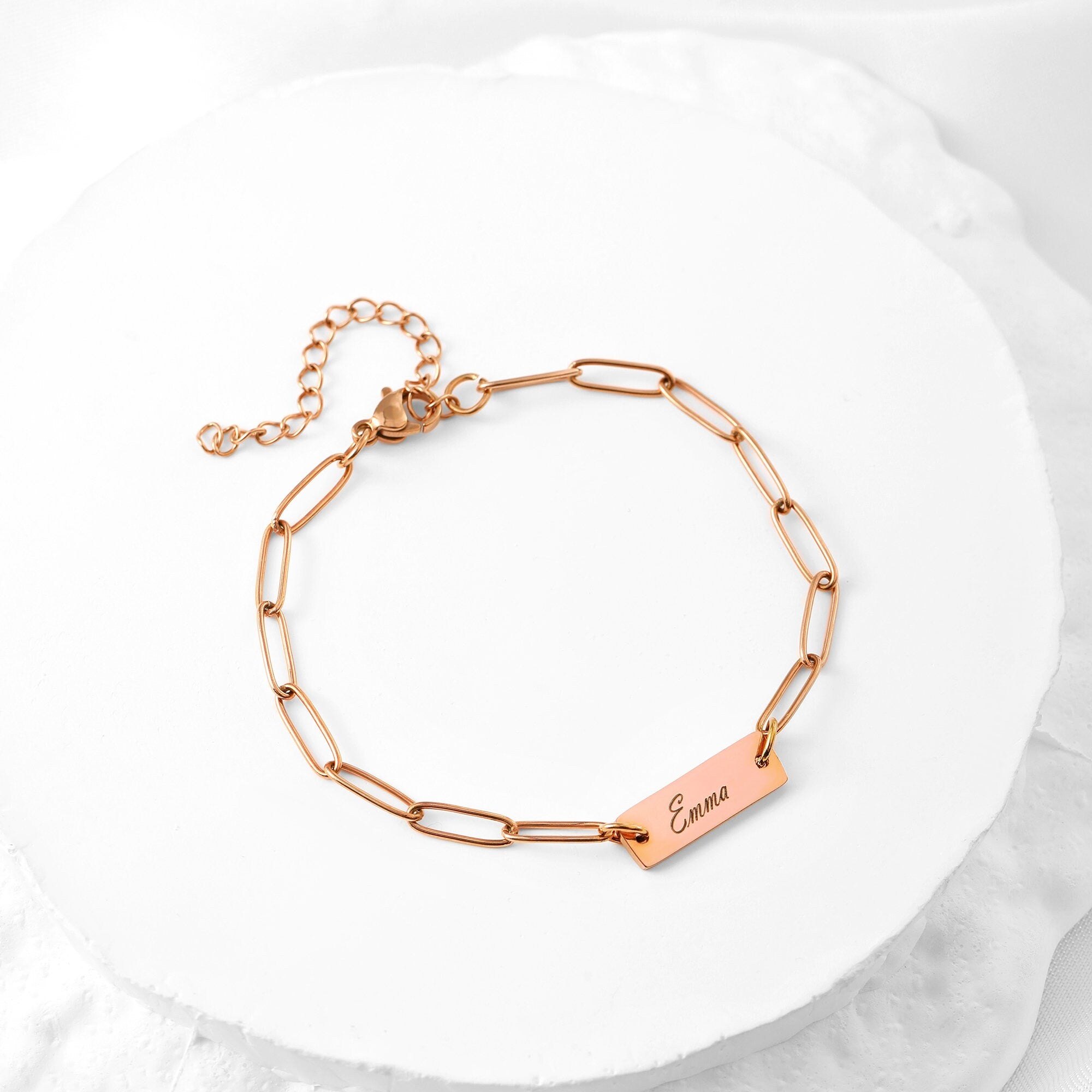 Custom Name Bar Bracelet, Dainty Payper Clip Chain, Family name Bracelet, Personalised Name Bracelet, Mother's day Gift, Gift for Her