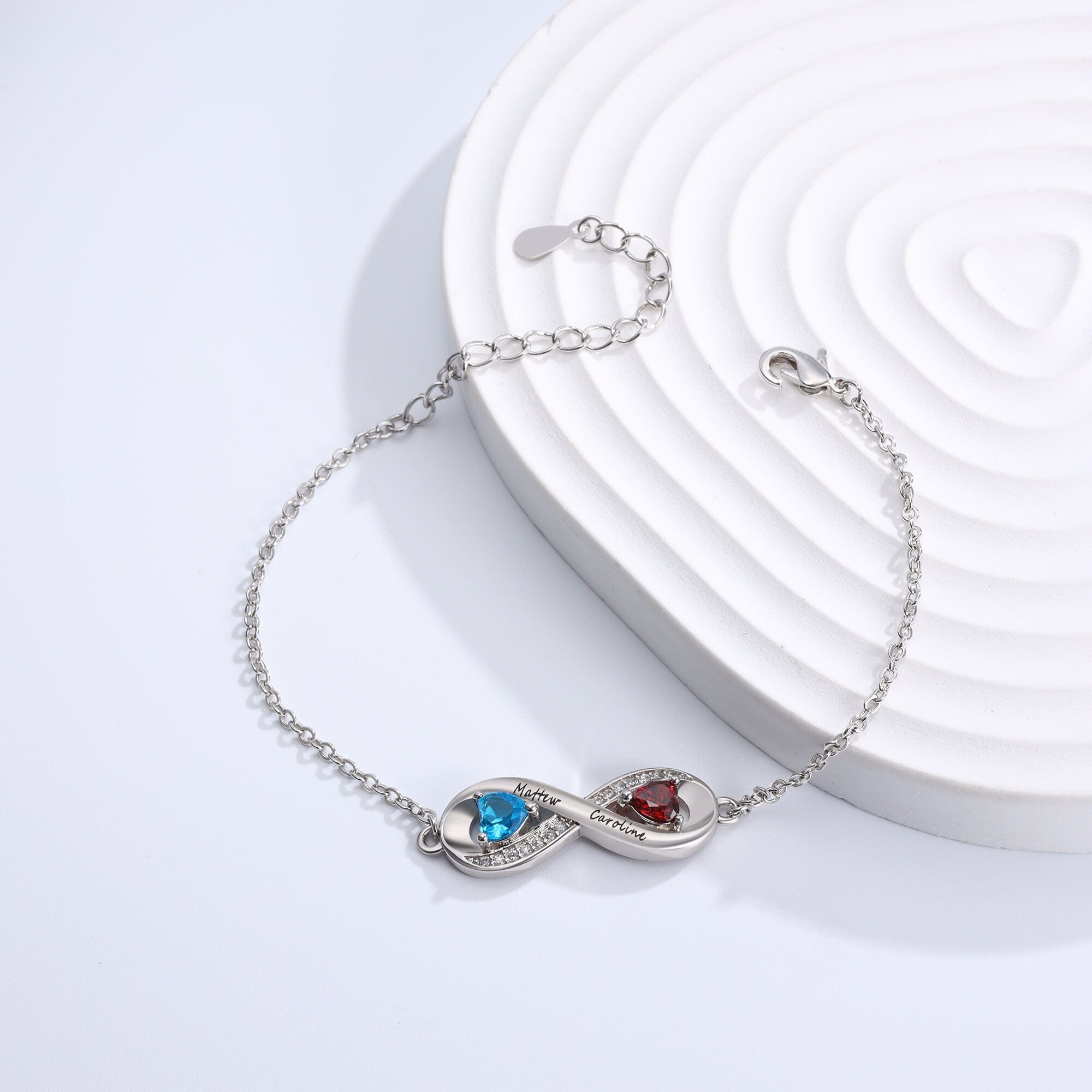 personalised infinity bracelet with birthstone silver