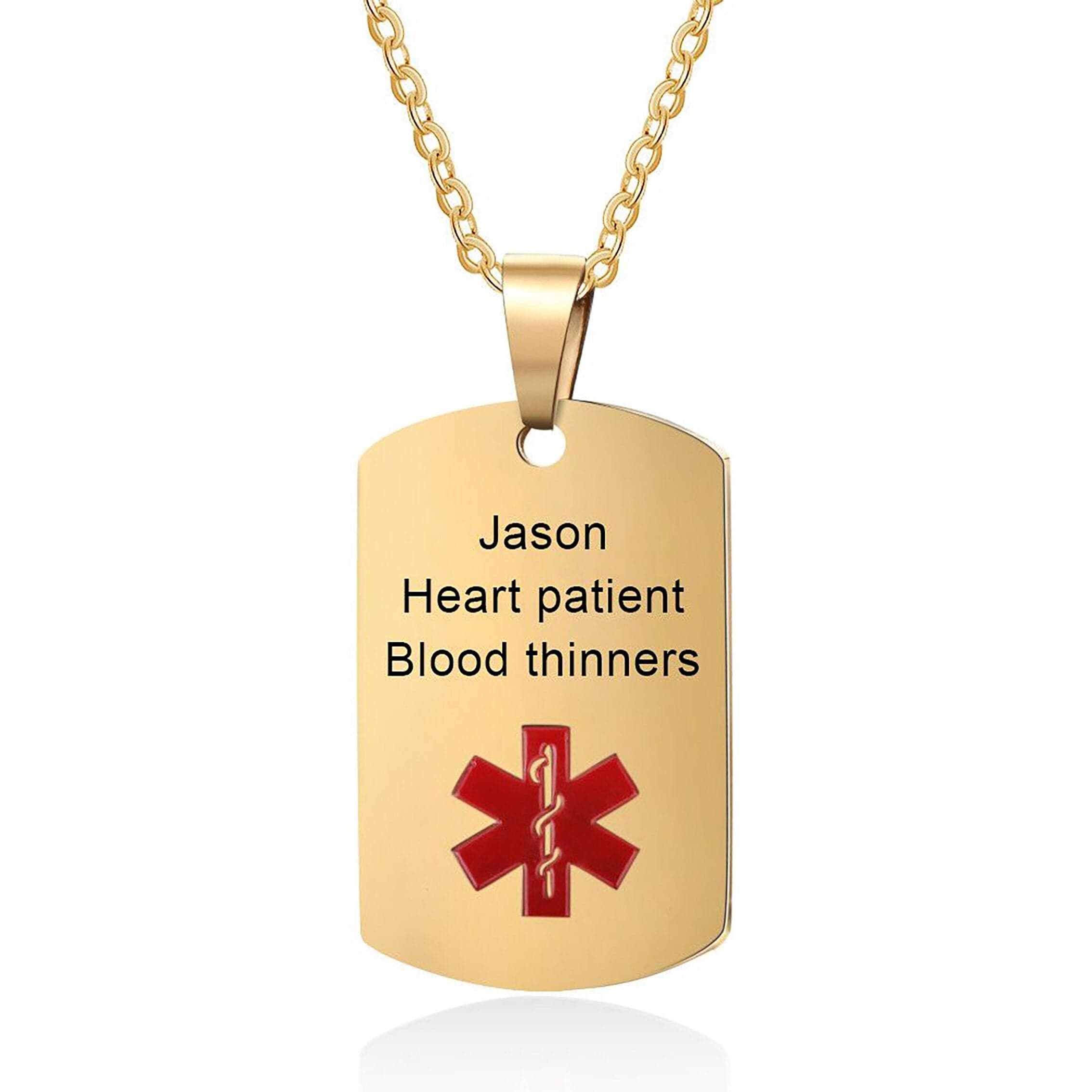 medical alert ID necklace australia gold