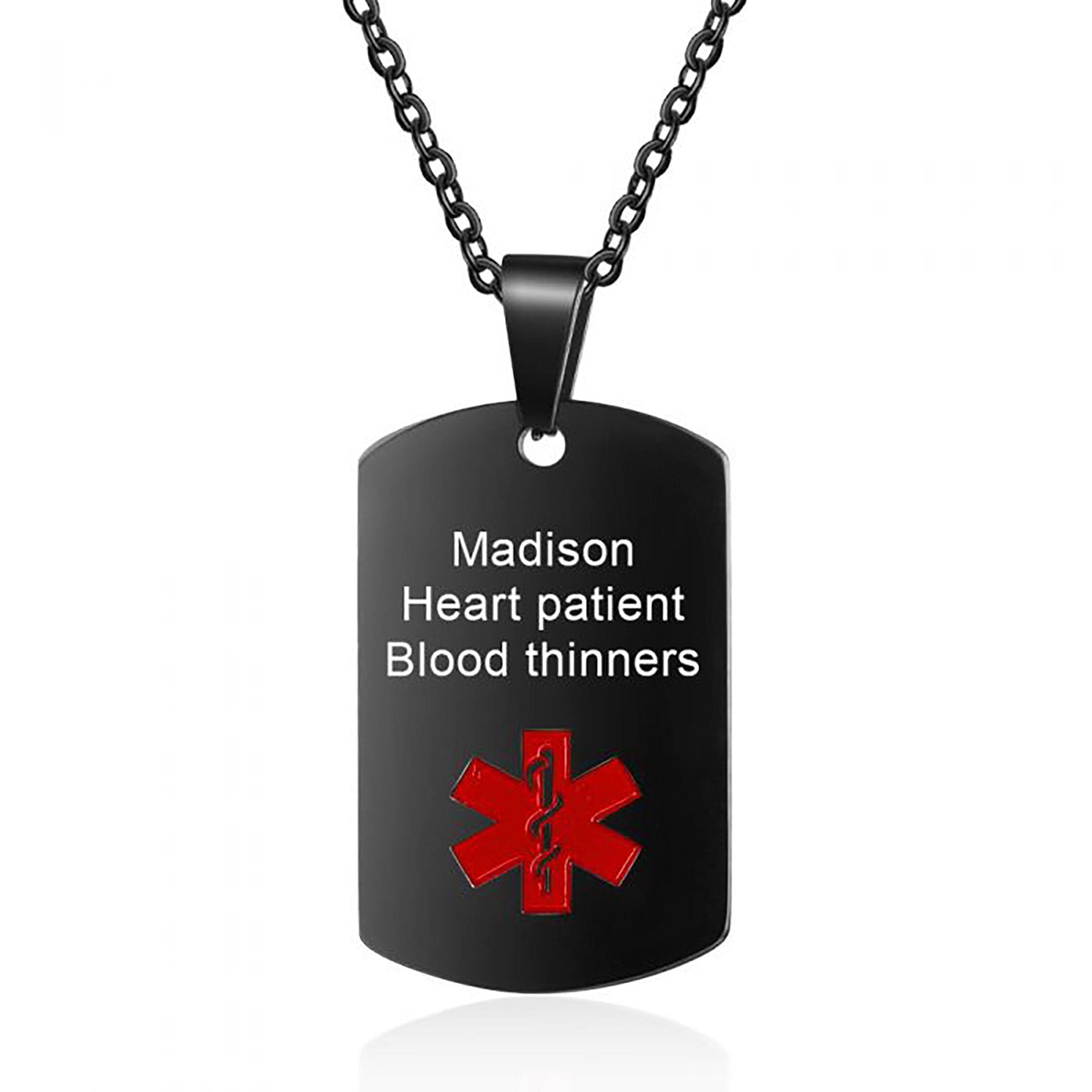 medical alert ID necklace australia black