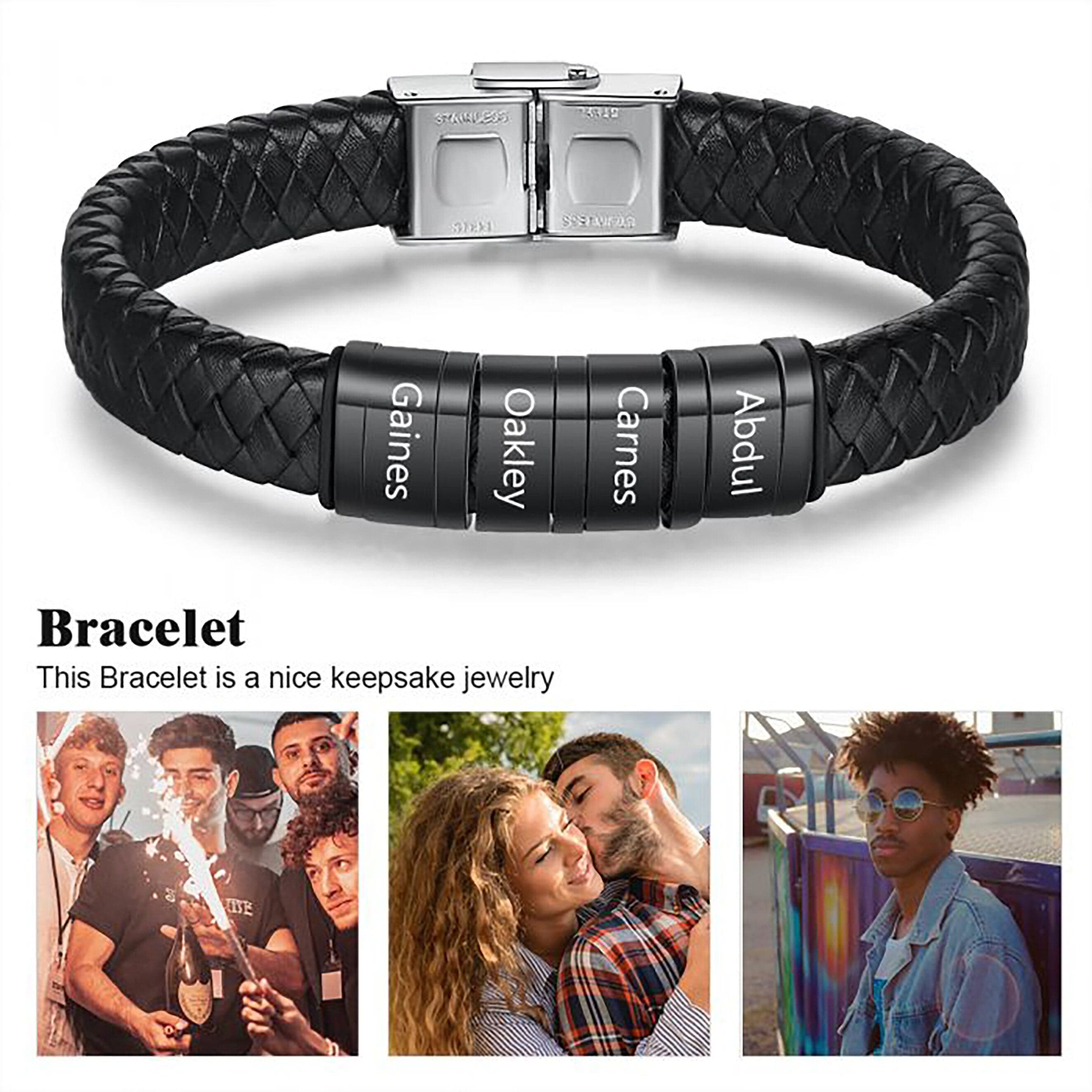 mens braided leather bracelet australia