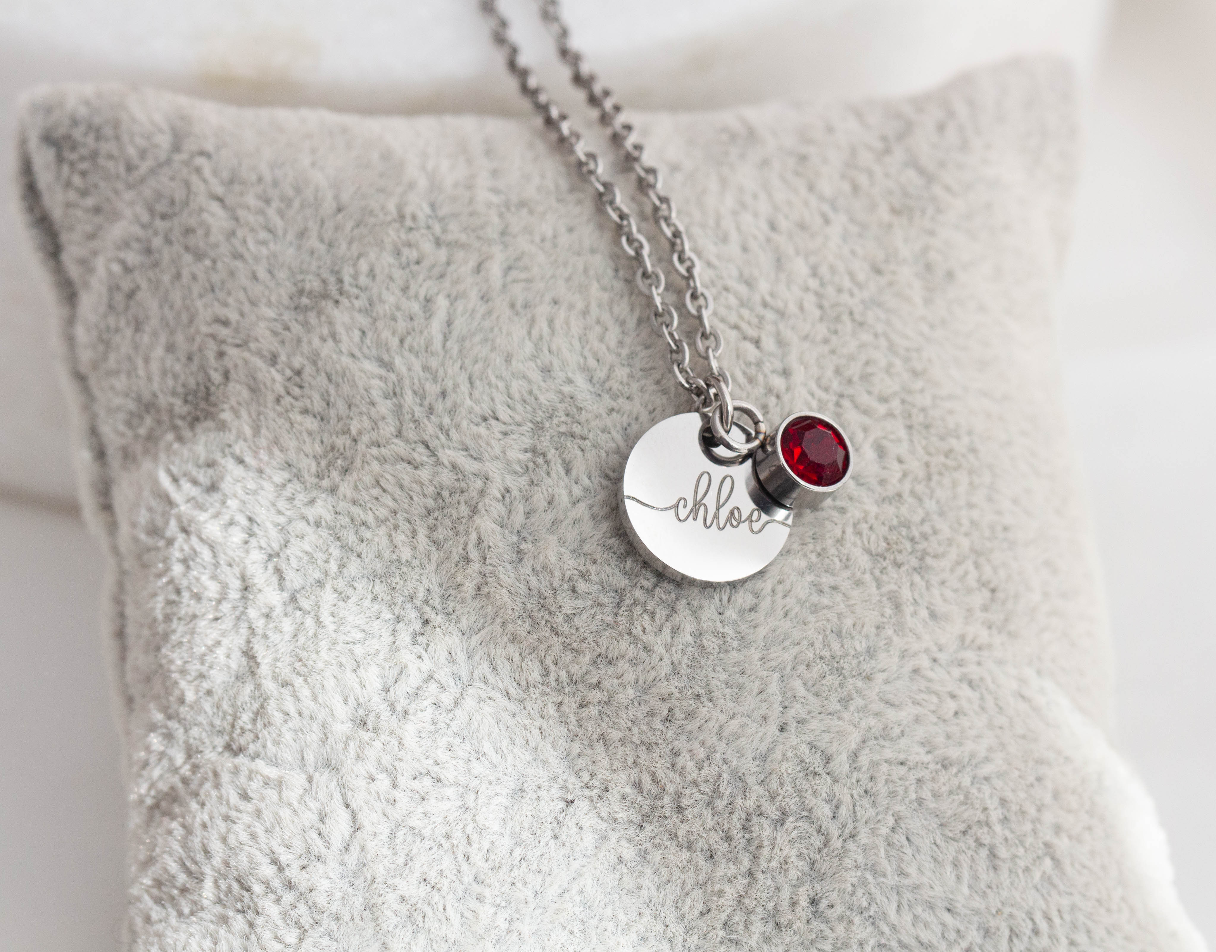 Disc Name Necklace with Birthstone