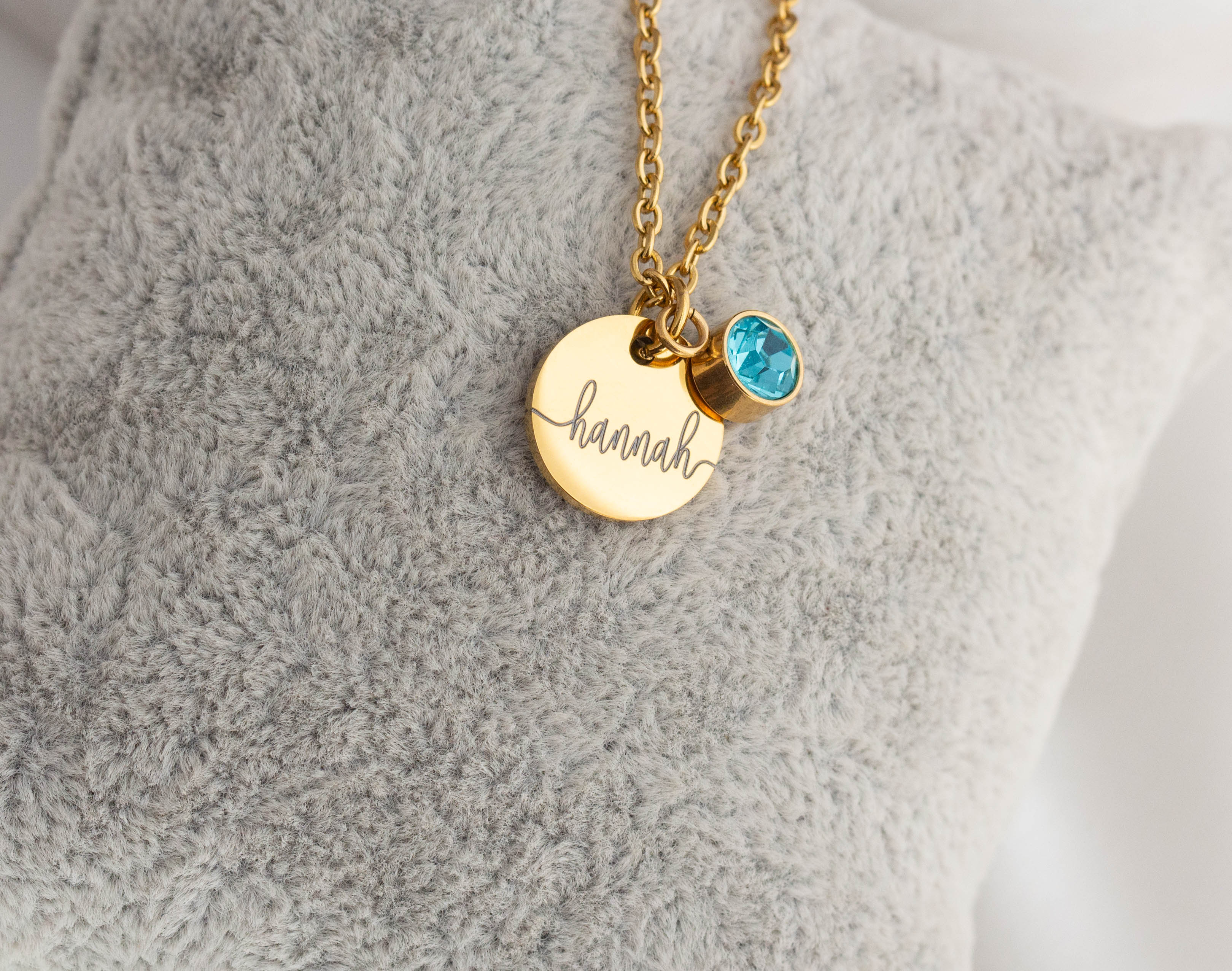 Disc Name Necklace with Birthstone