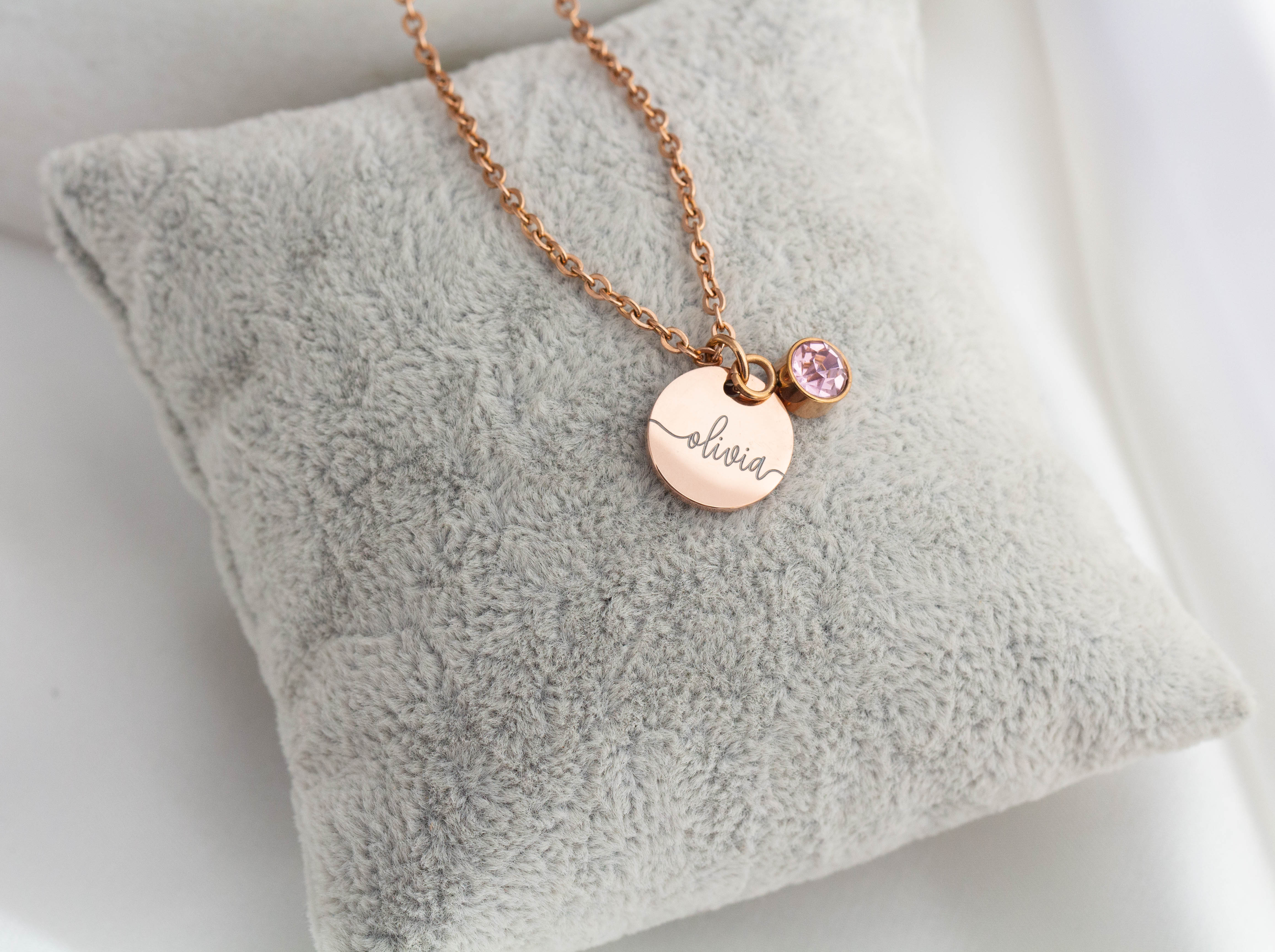 Disc Name Necklace with Birthstone