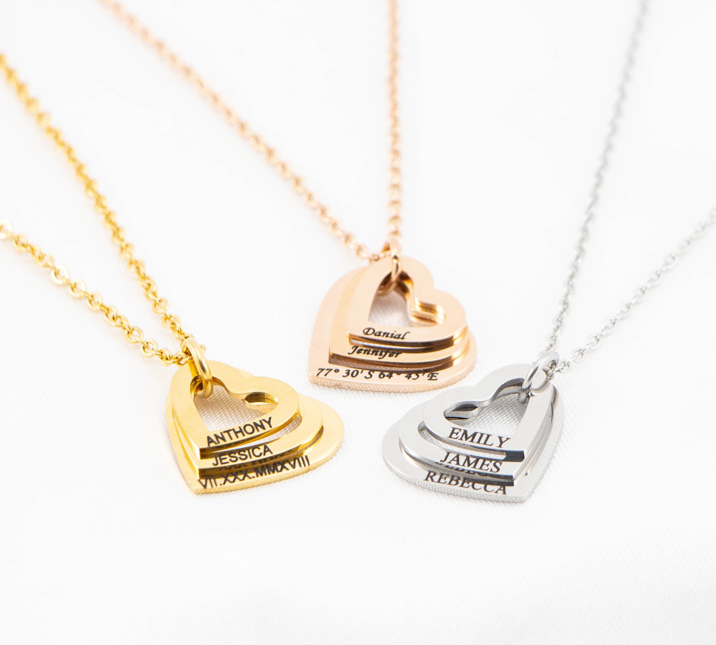 Personalised Heart Charm Family Name Necklace