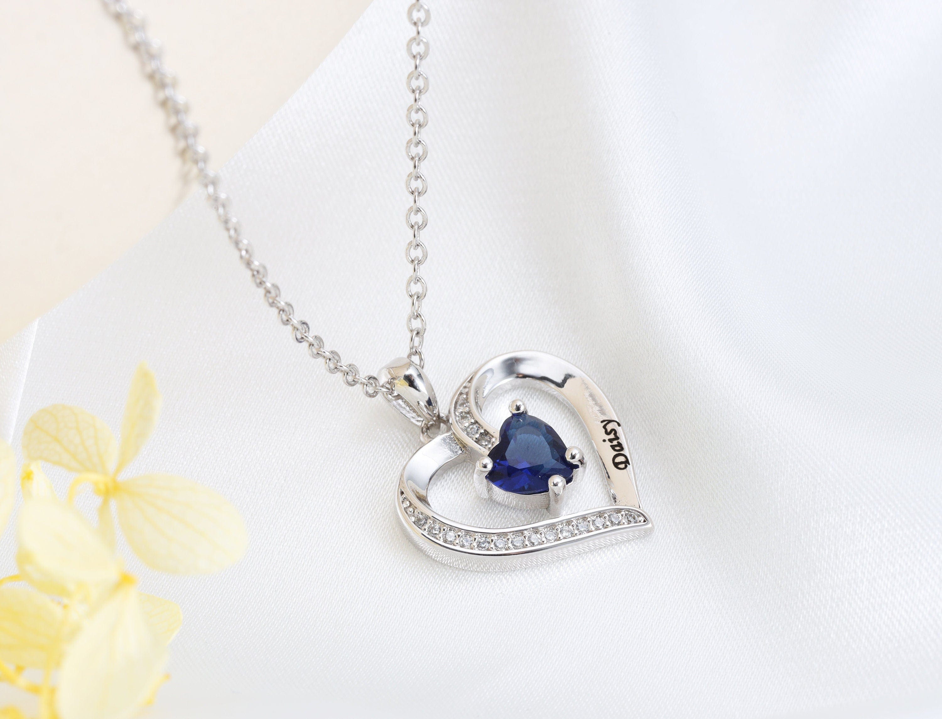 Personalised Heart Necklace with birthstone and names