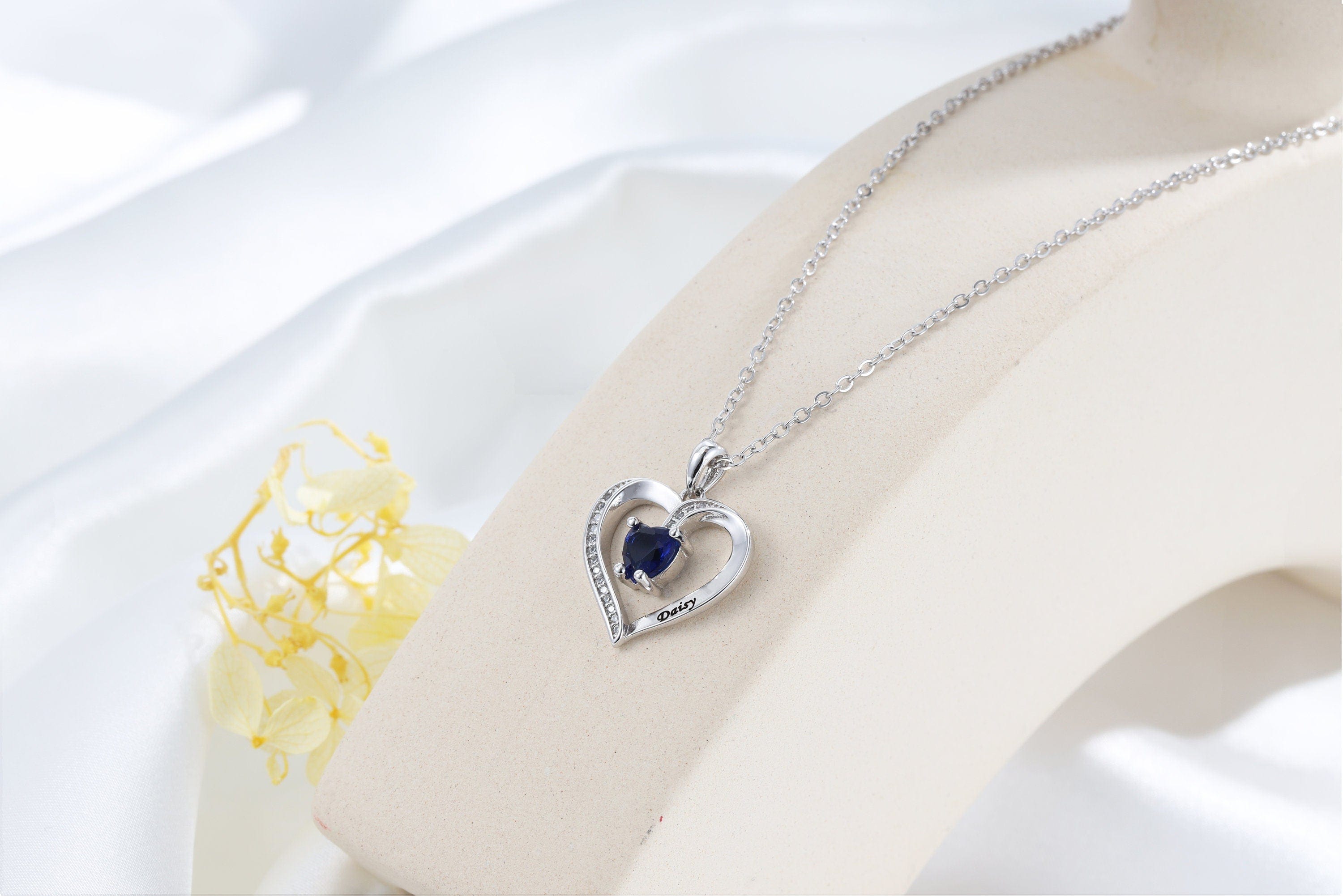 Personalised Heart Necklace with birthstone and names