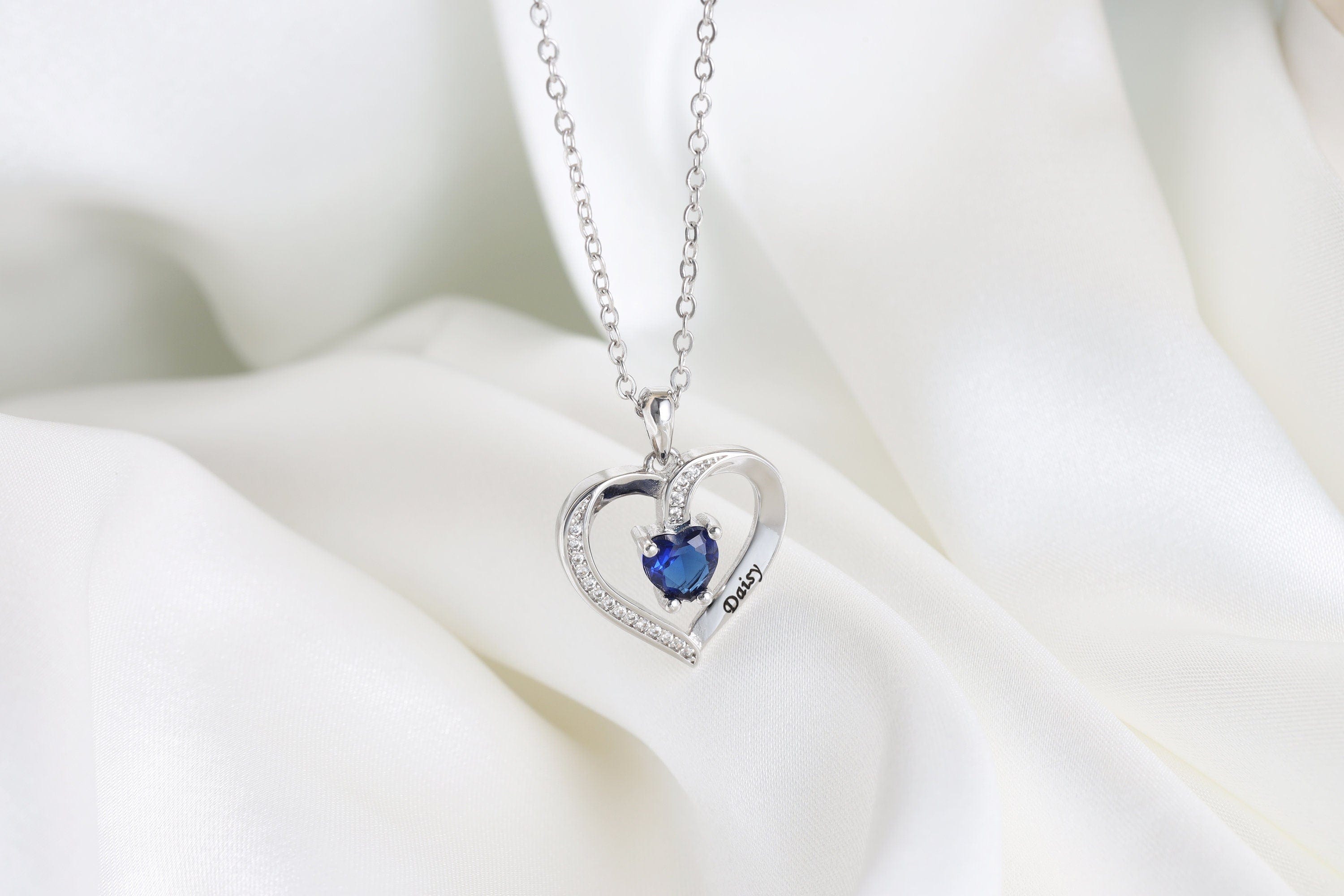 Personalised Heart Necklace with birthstone and names