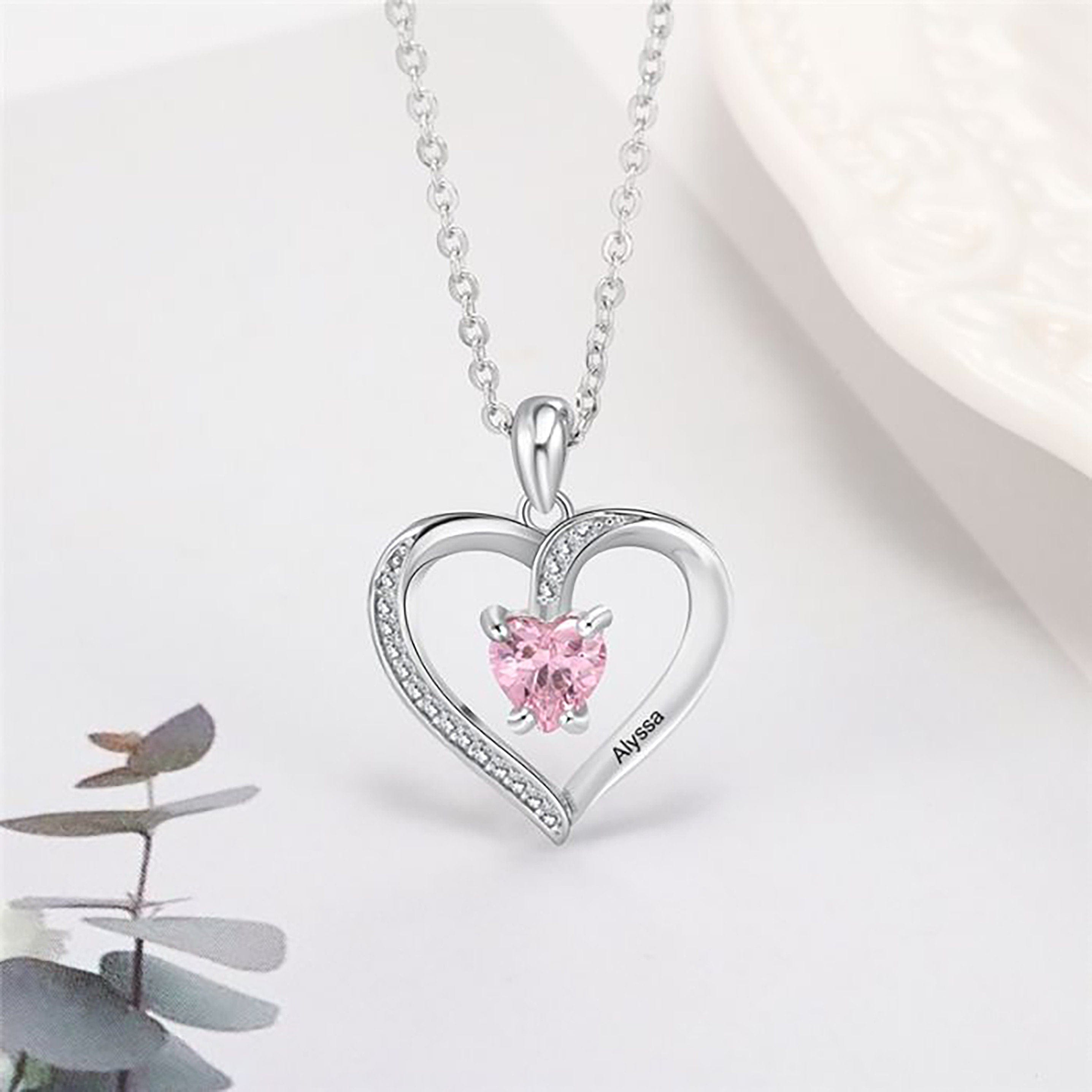 Personalised Heart Necklace with birthstone and names