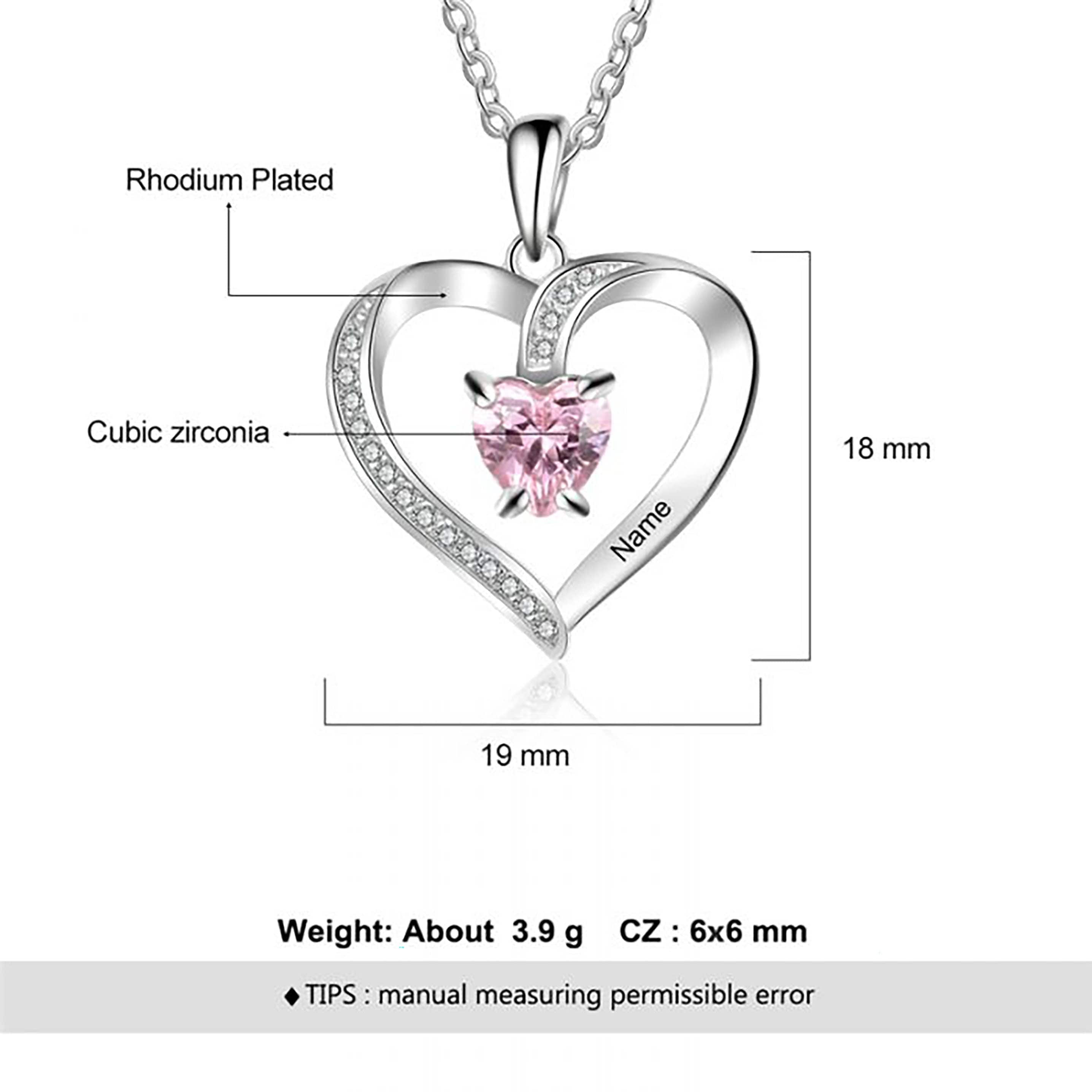 Personalised Heart Necklace with birthstone and names-NE059