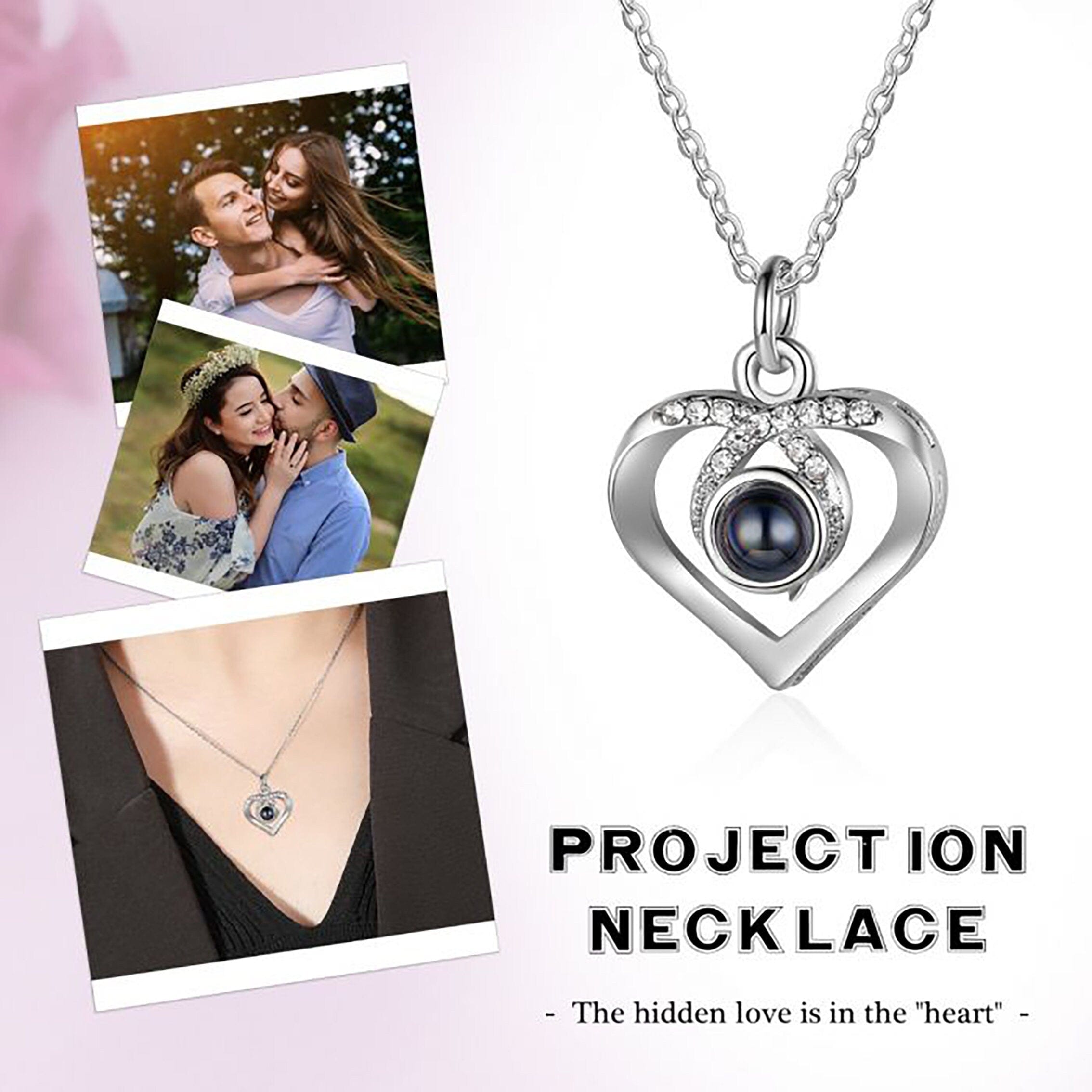 custom love heart projection necklace