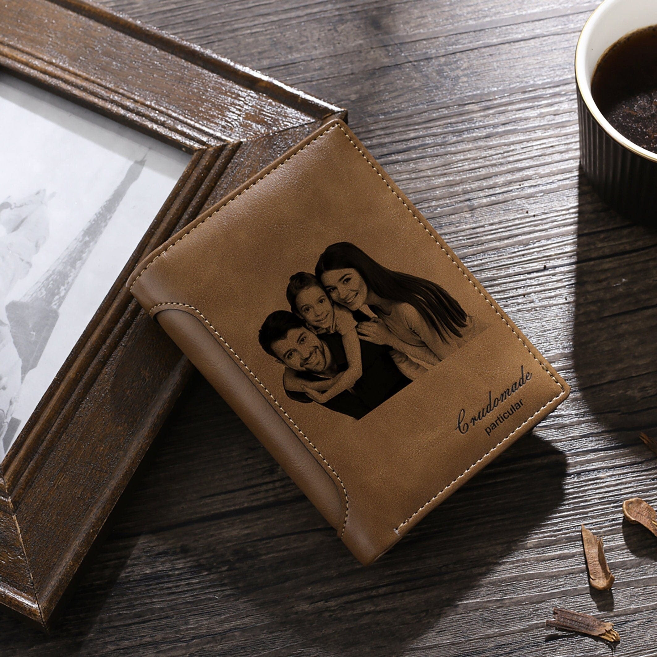 Personalised Men's Leather Wallet with engraved photo