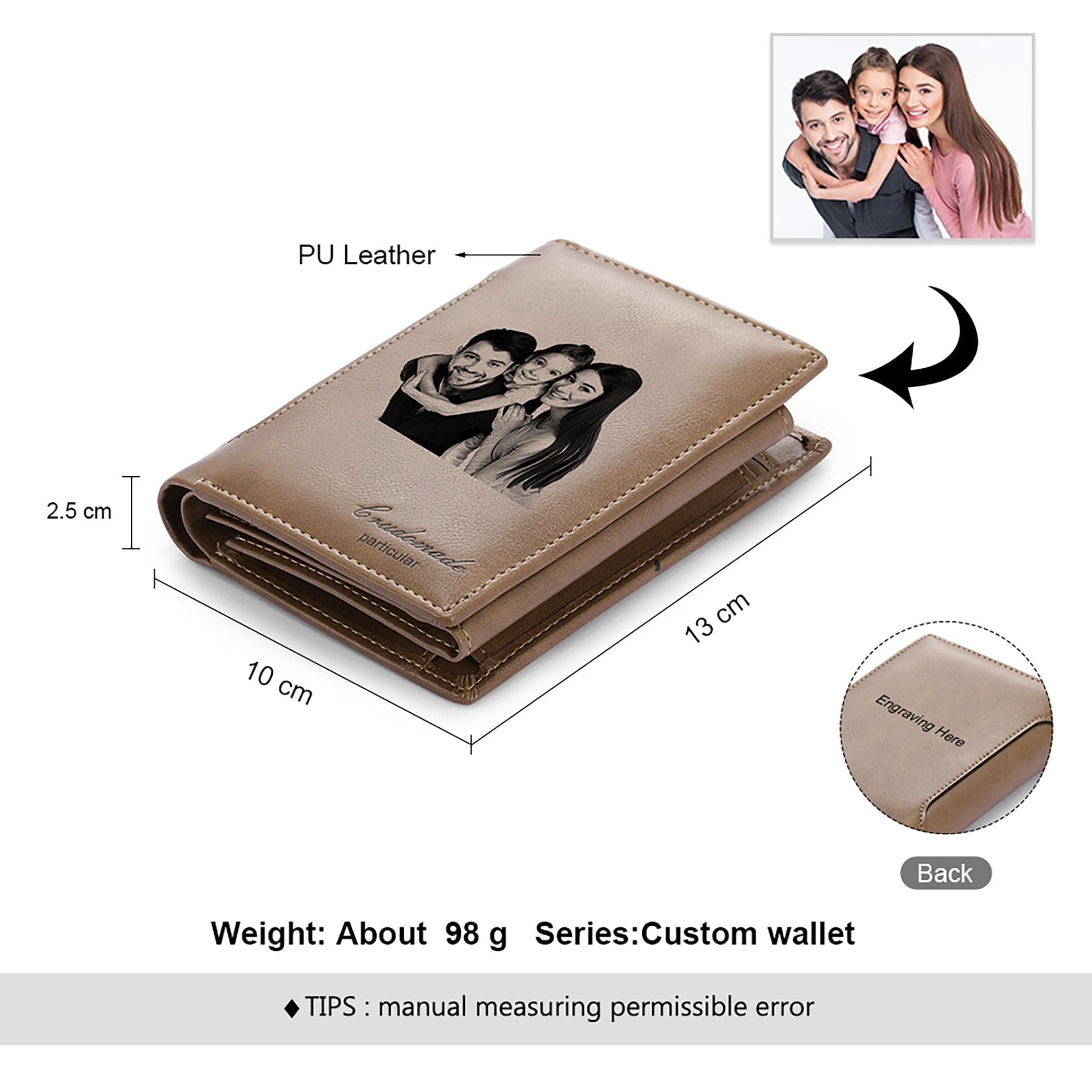 Personalised Men's Leather Wallet with engraved photo