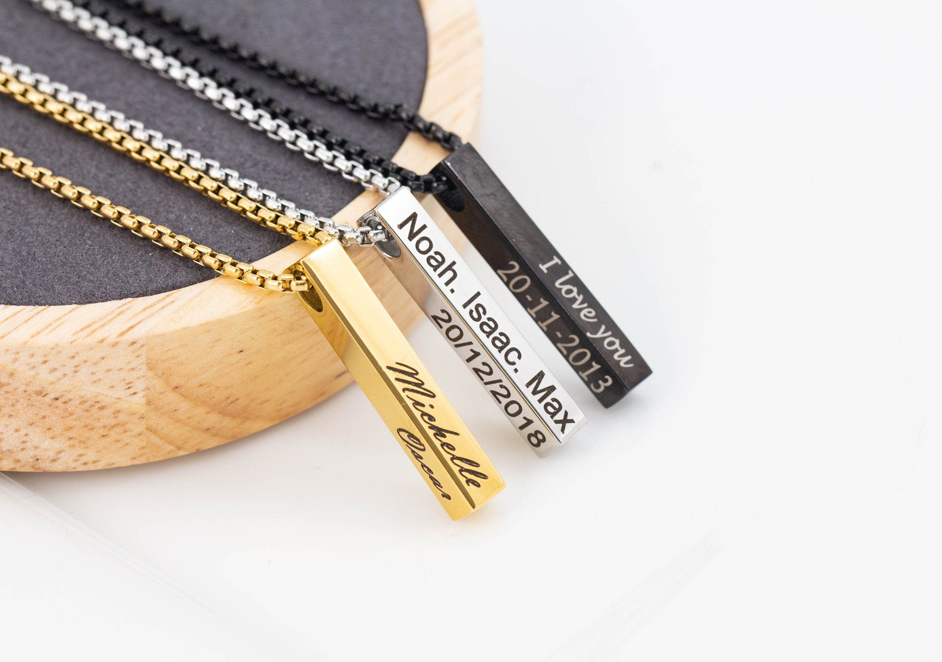 Personalised Men's Vertical 3D Bar Necklace-NE062 – Primula Jewellery