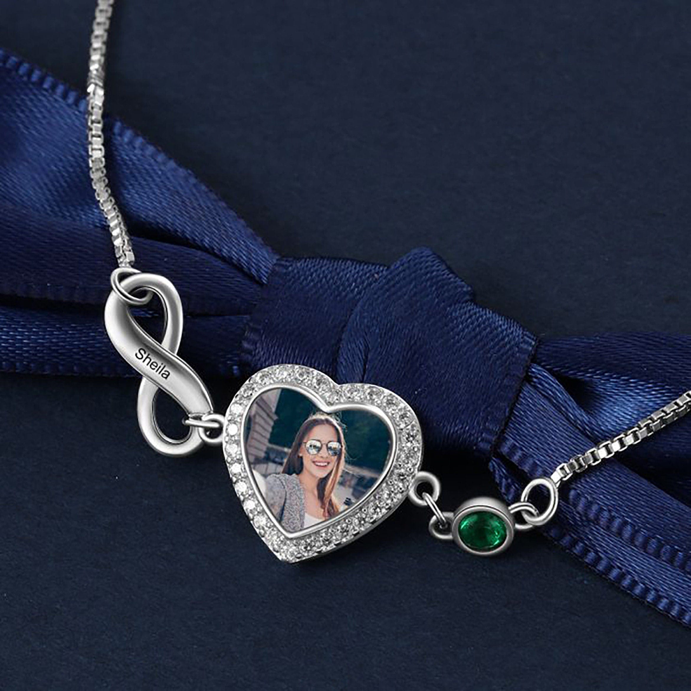 Personalised Photo Bracelet with Infinity Charm and birthstone