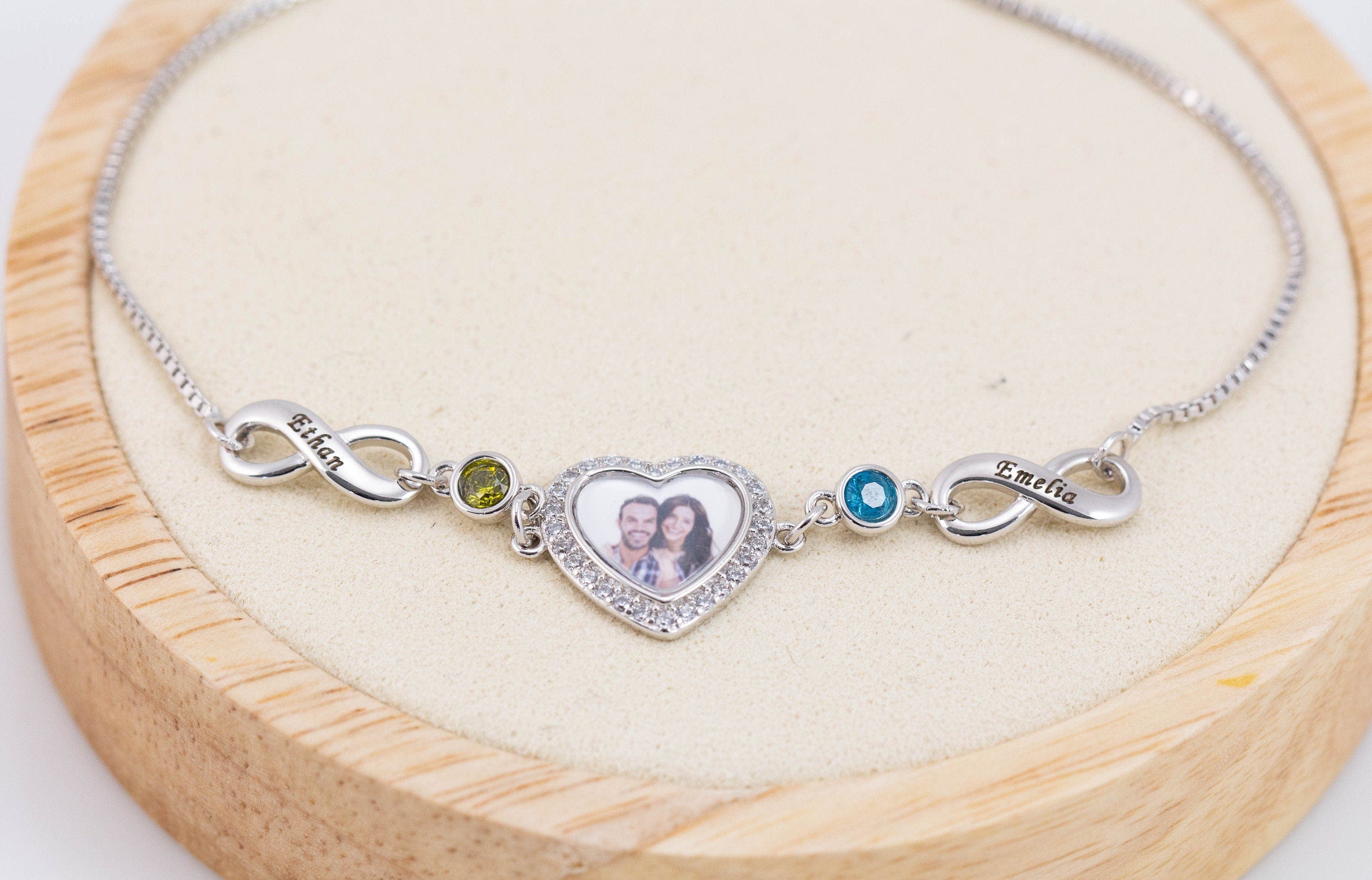 Personalised Photo Bracelet with Infinity Charm and birthstone