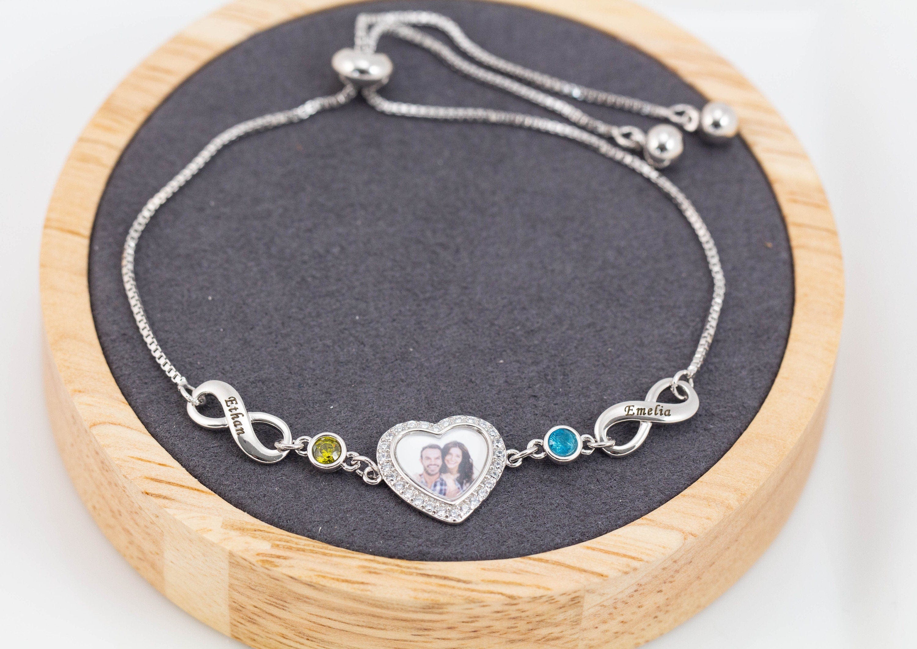 Personalised Photo Bracelet with Infinity Charm and birthstone