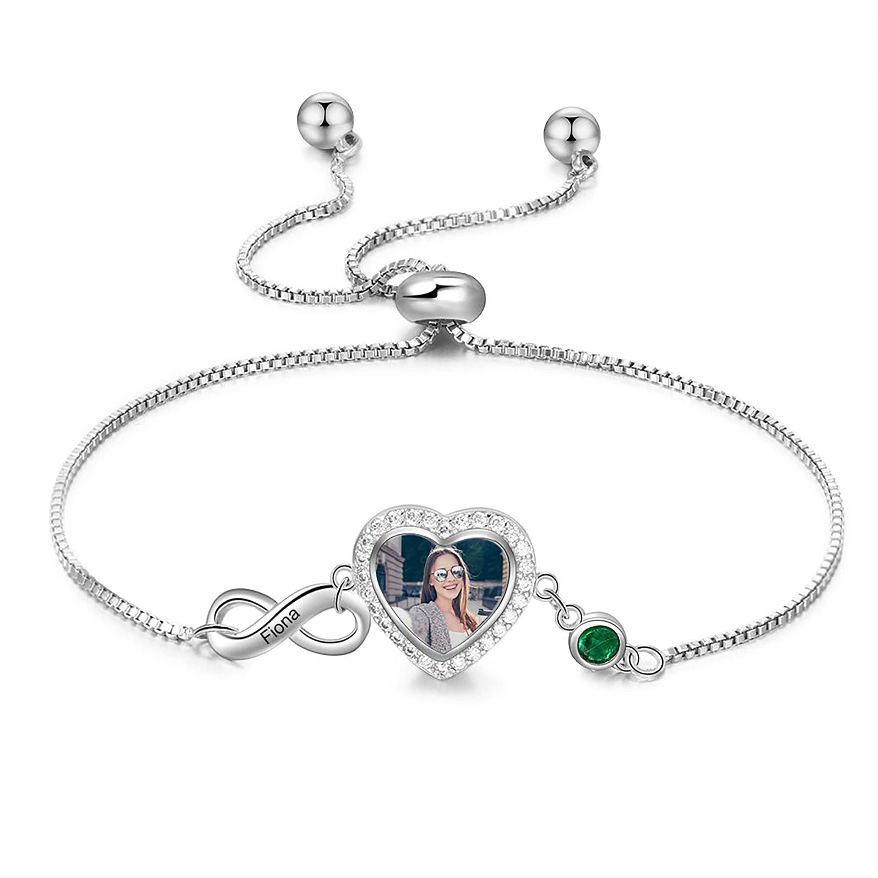 Personalised Photo Bracelet with Infinity Charm and birthstone