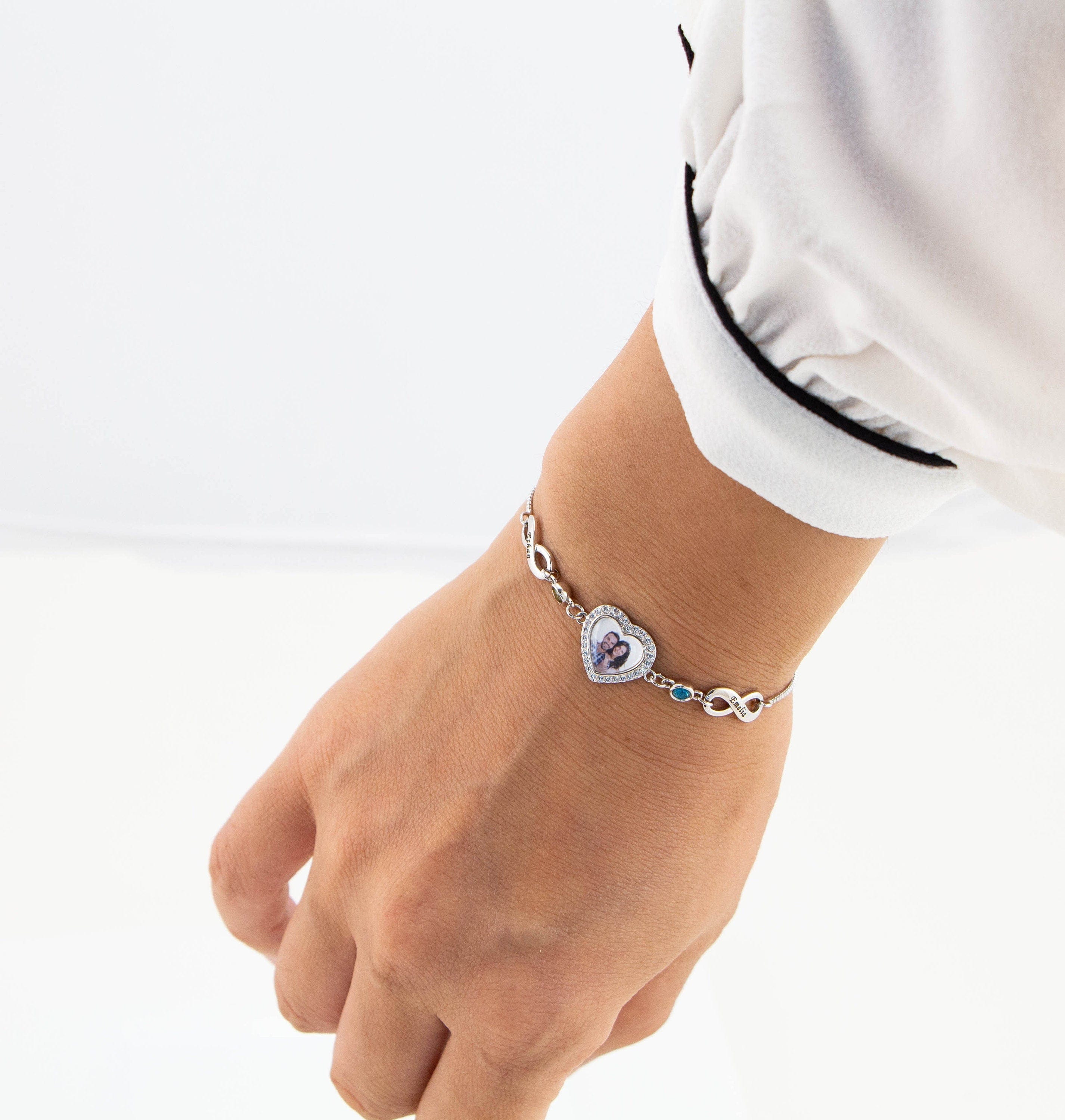 Personalised Photo Bracelet with Infinity Charm and birthstone