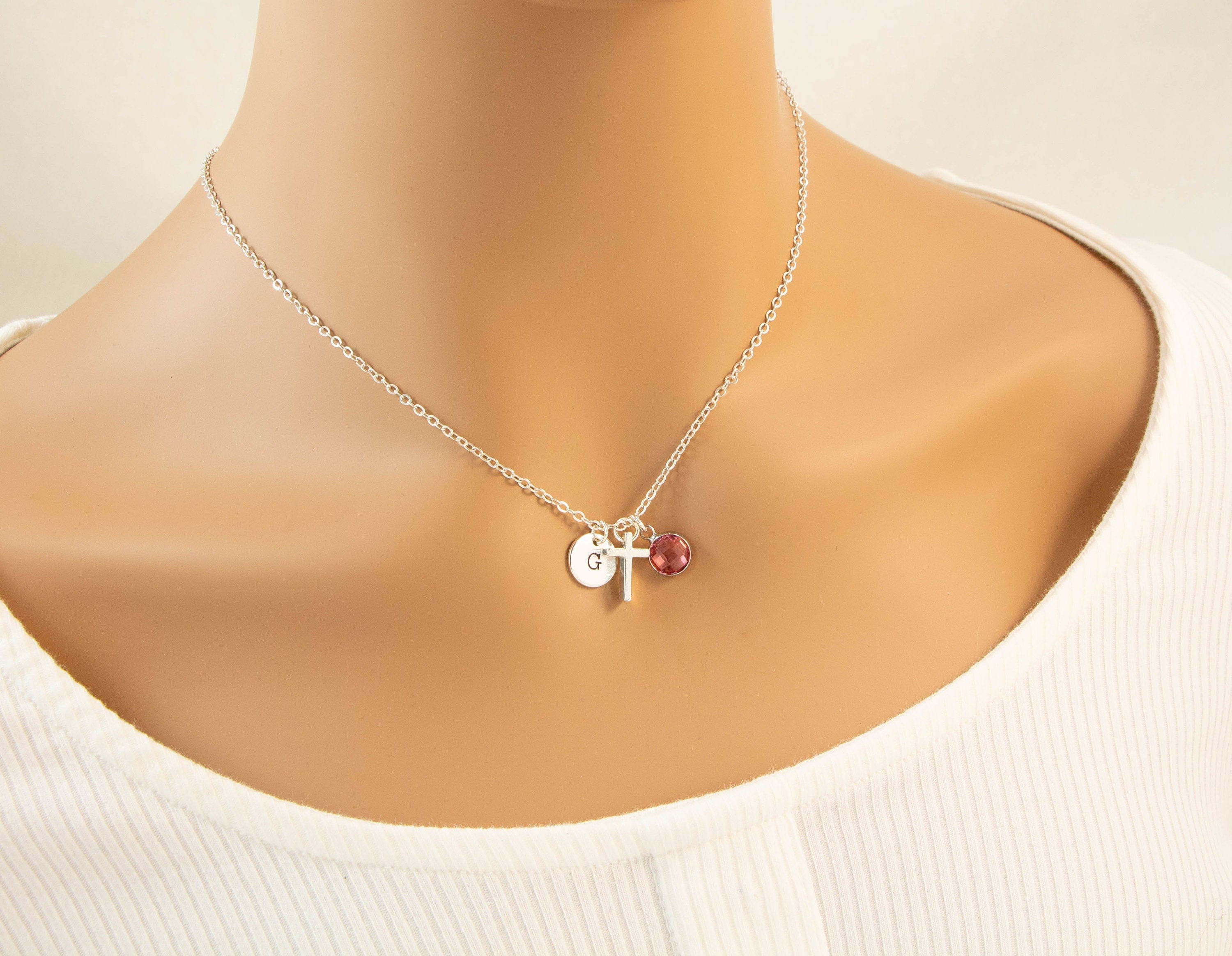 Personalized cross necklace on sale with birthstones