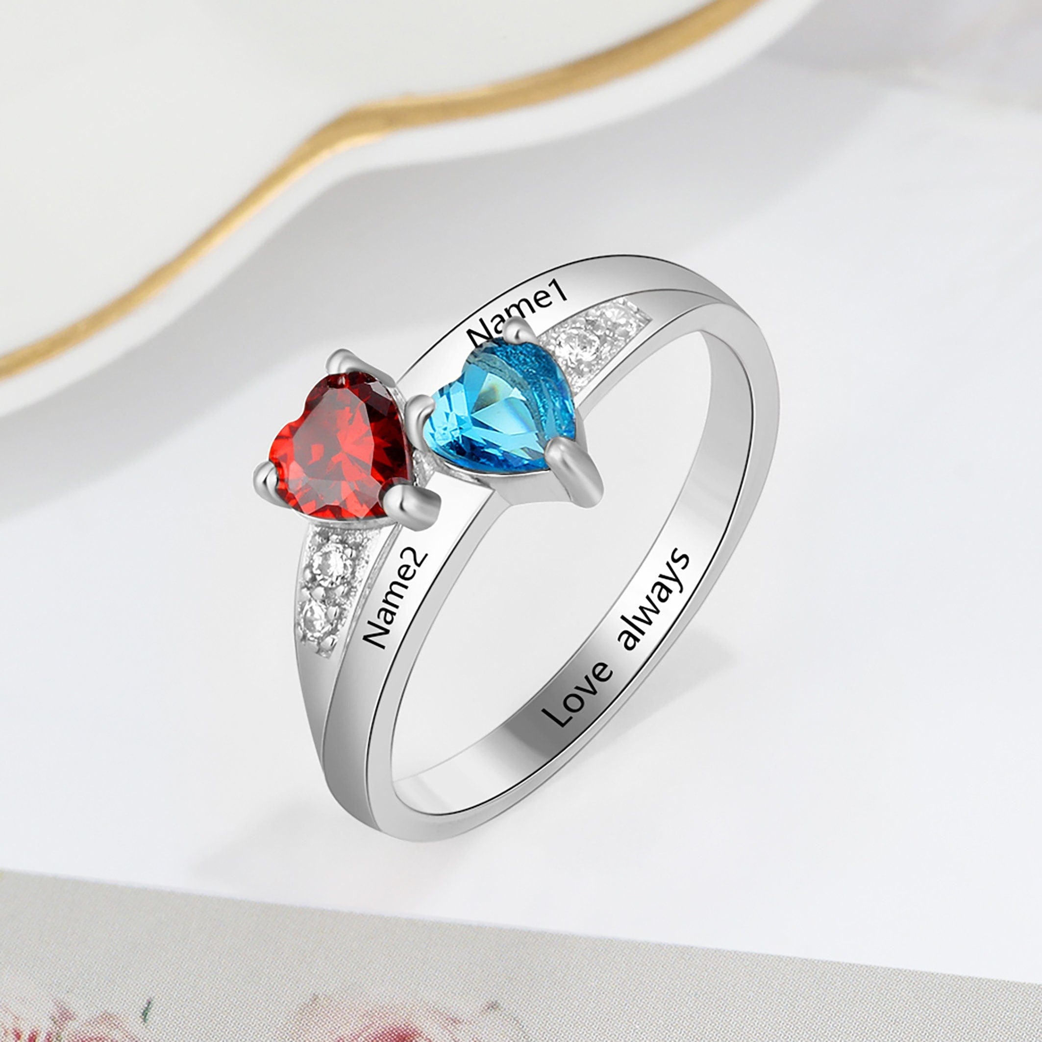 Sterling Silver Birthstone Ring with names