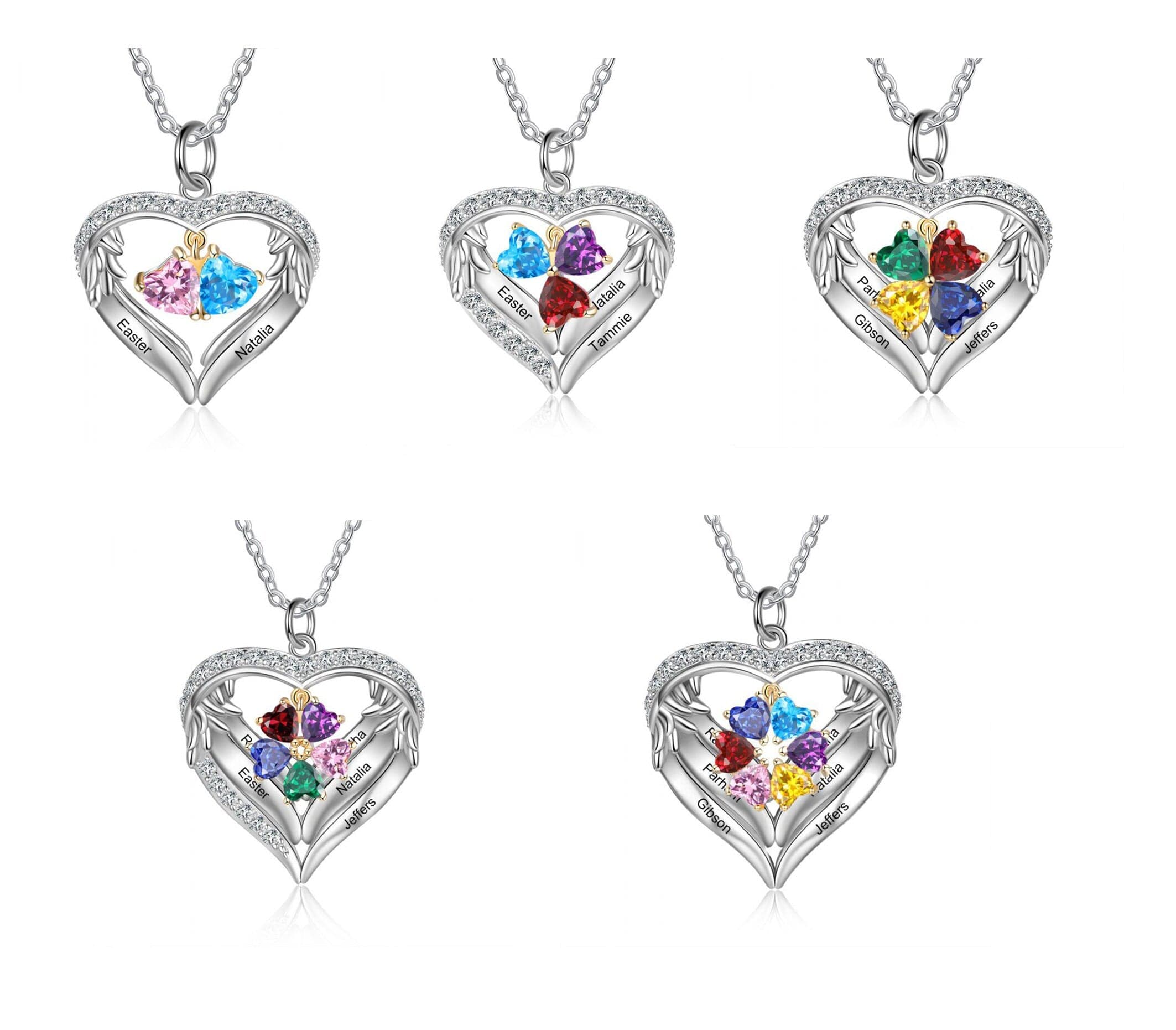 Sterling Silver Heart Necklace with Birthstone - NE068