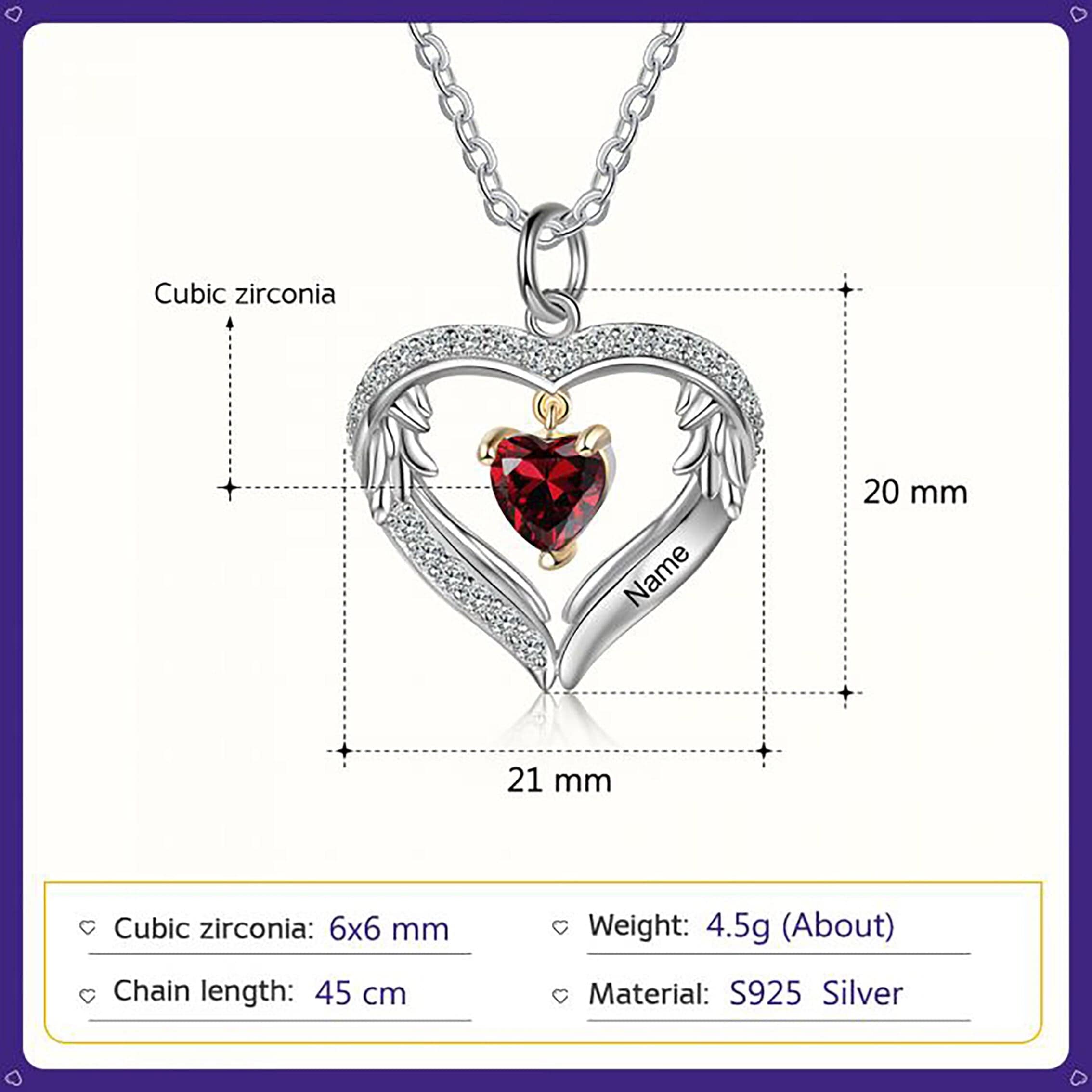 Sterling Silver Heart Necklace with Birthstone - NE068