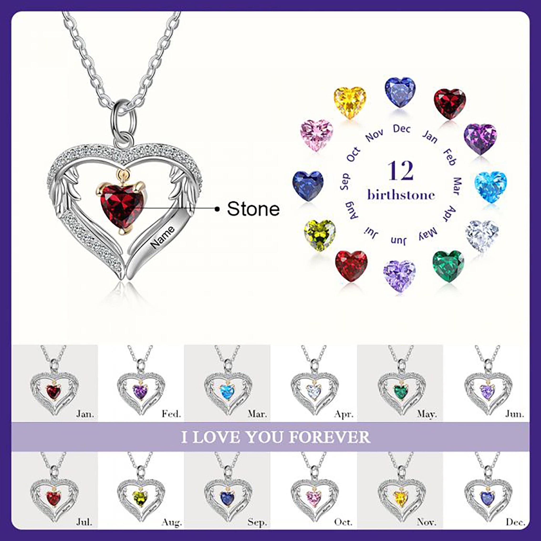 Sterling Silver Heart Necklace with Birthstone - NE068