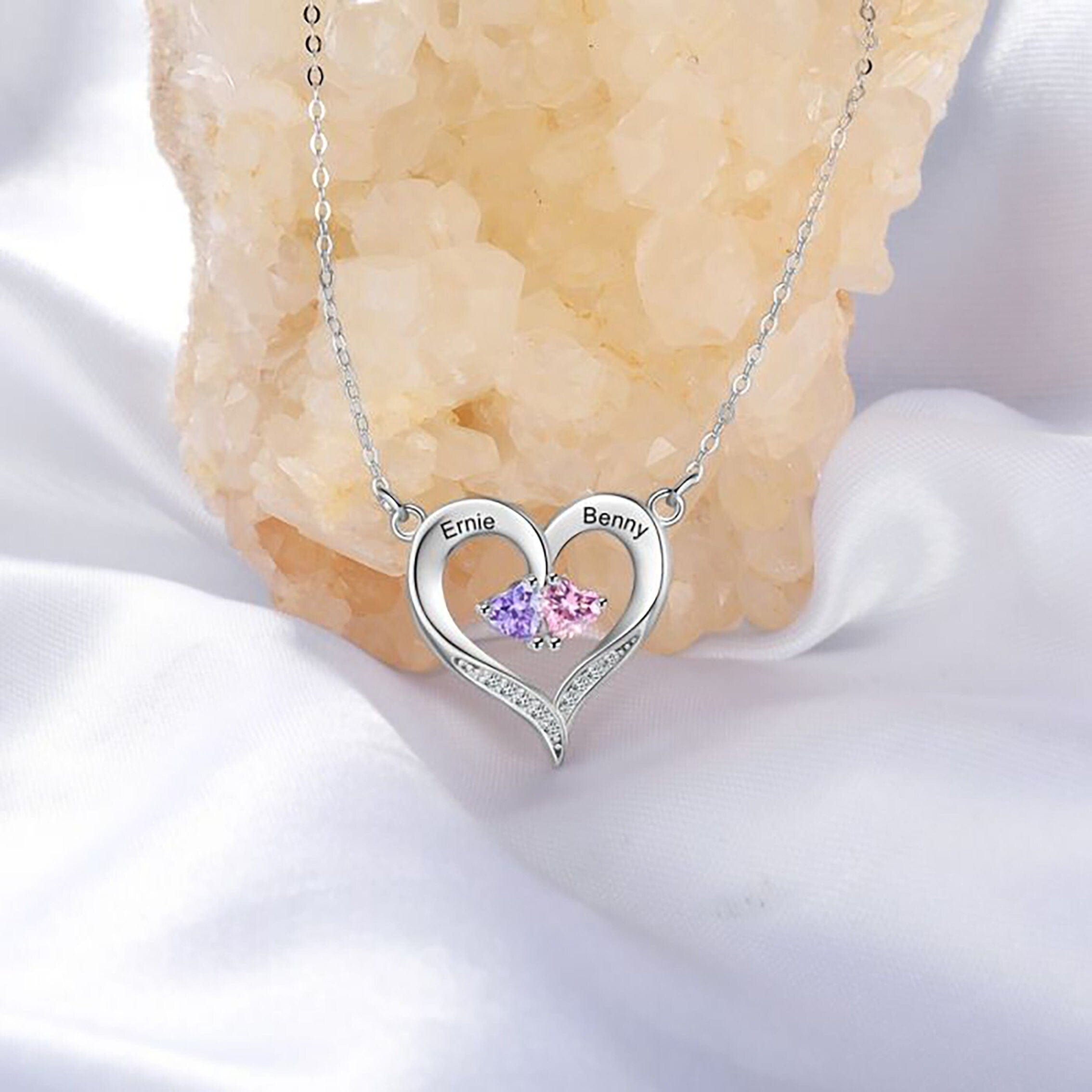 Sterling Silver Heart Necklace with Birthston