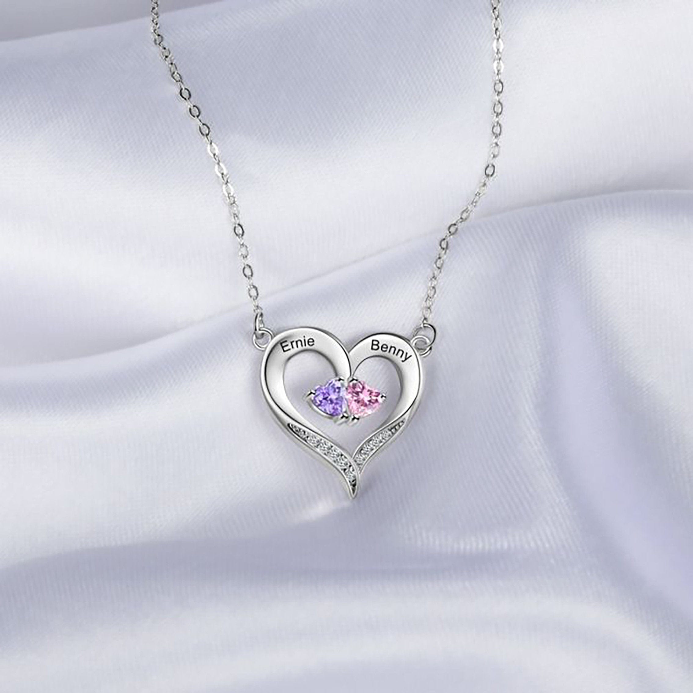 Sterling Silver Heart Necklace with Birthston