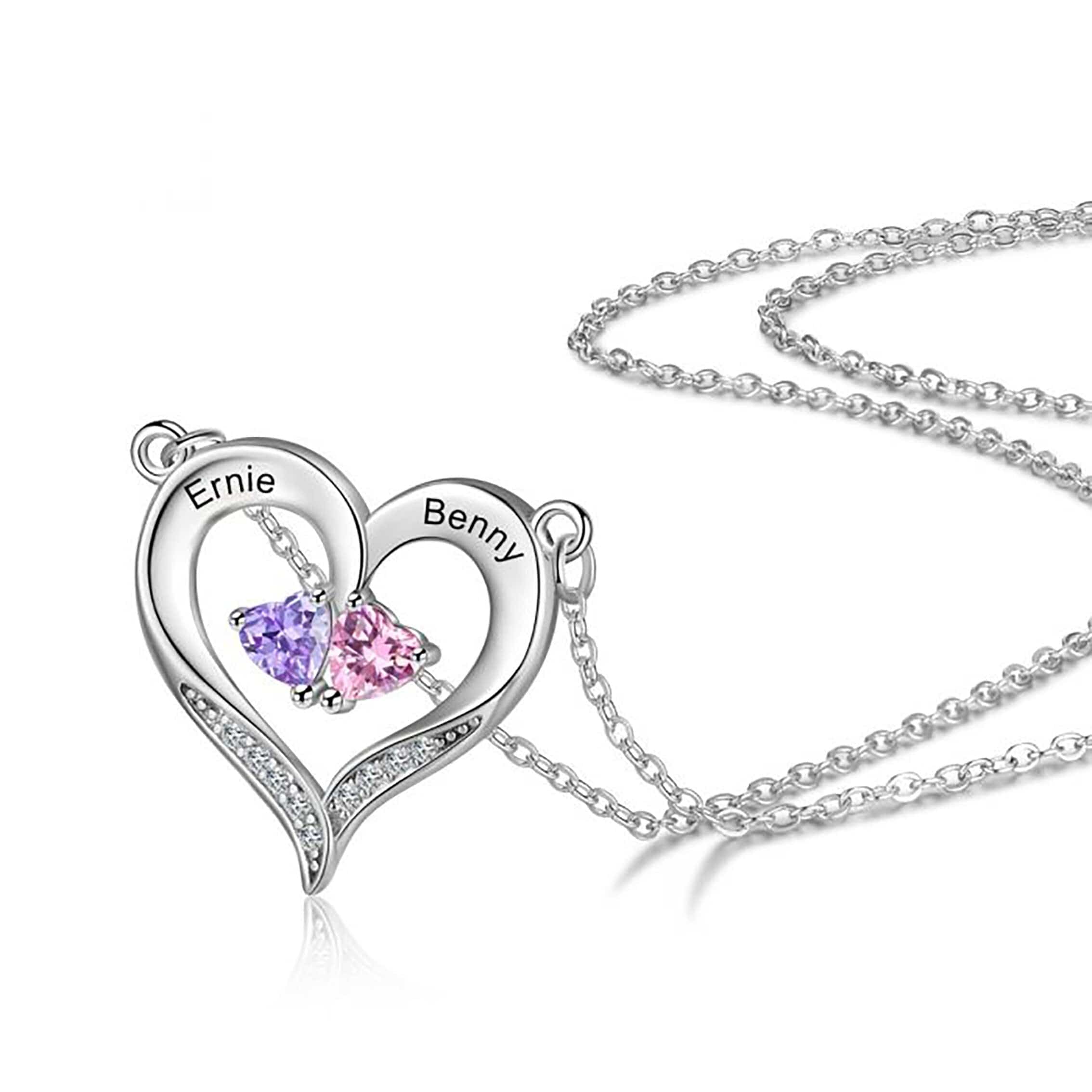 Sterling Silver Heart Necklace with Birthston