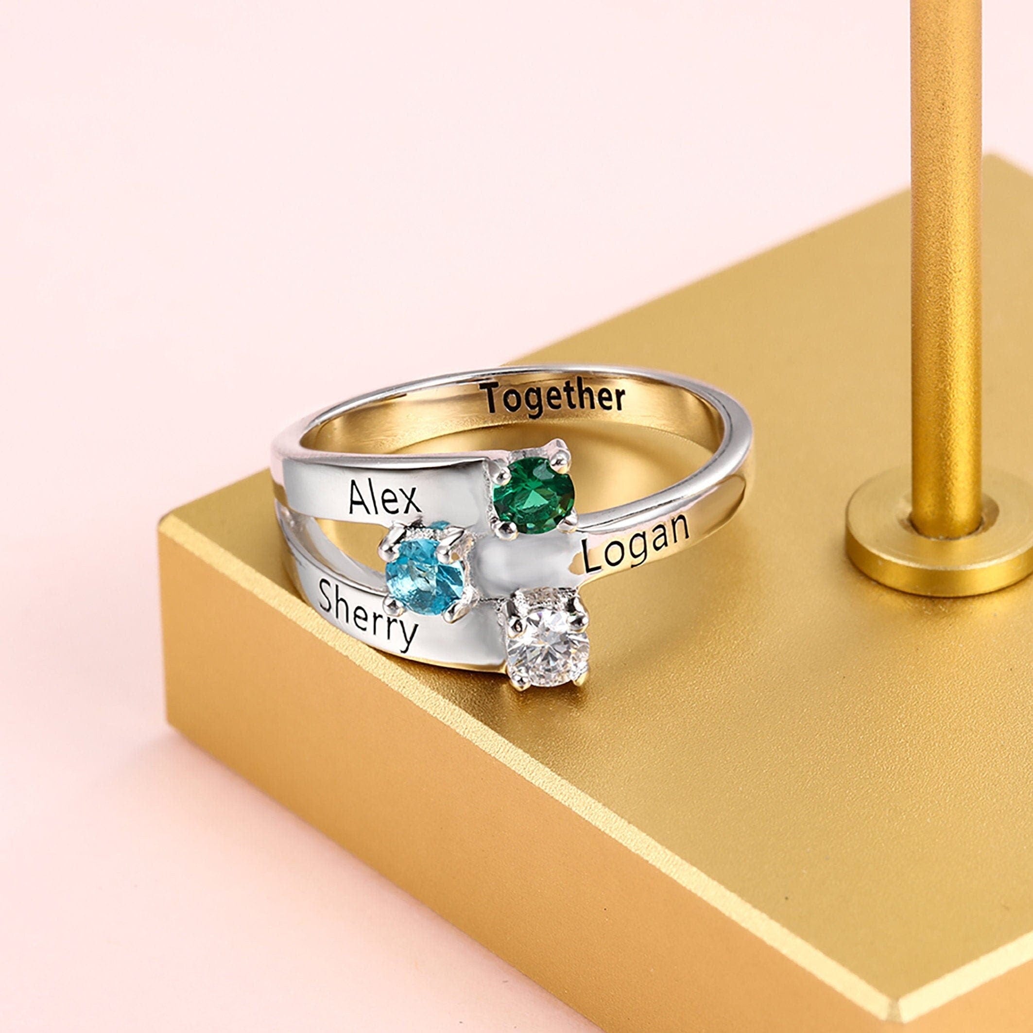 Sterling Silver Name Ring with Birthstone-