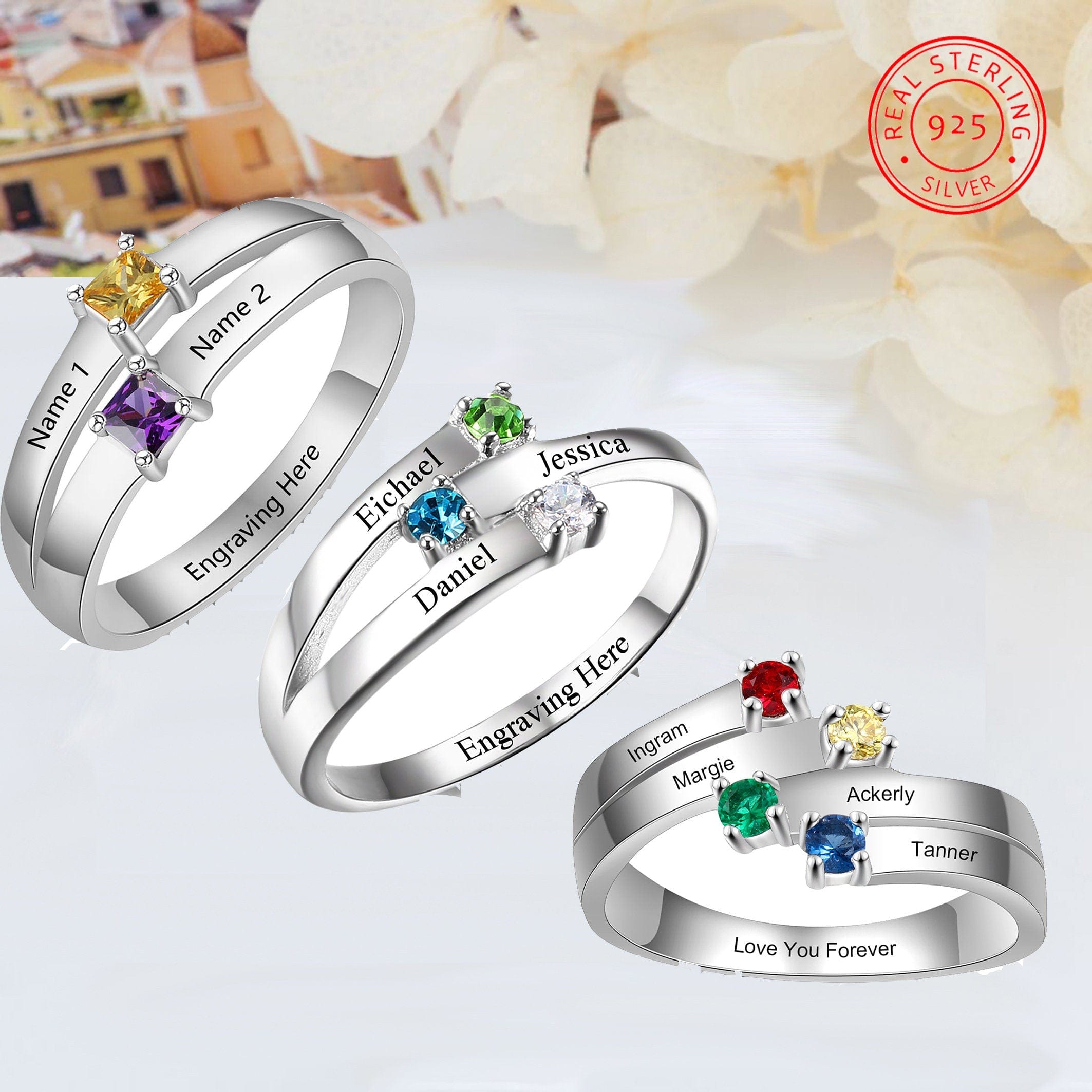 Sterling Silver Name Ring with Birthstone-