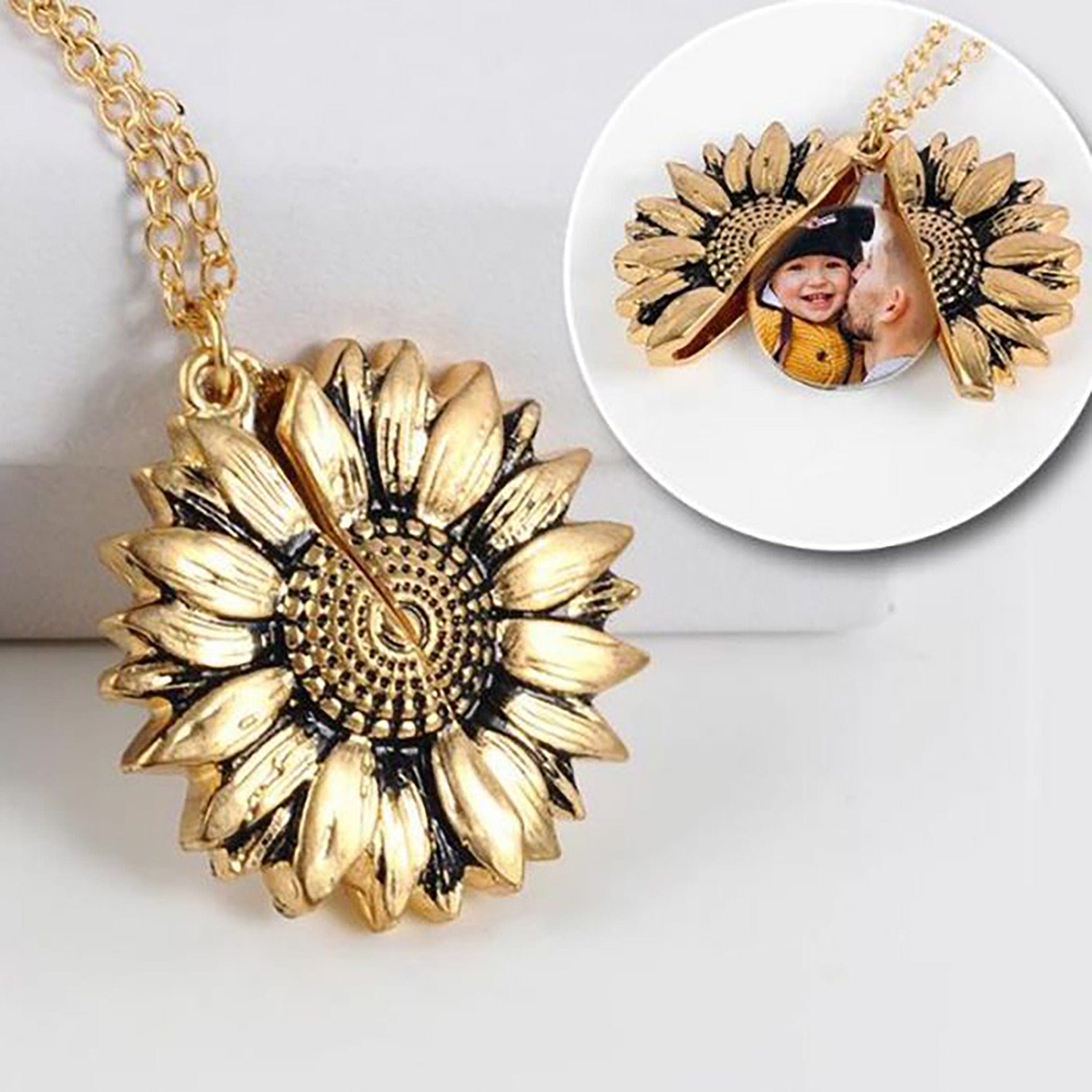 Sunflower Photo Locket Necklace